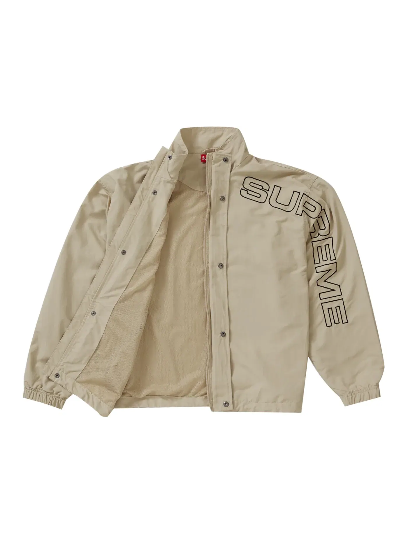 Мужская куртка-бомбер с вышивкой Supreme Spellout Embroidered Track Jacket — изображение 2 из 3, бежевый