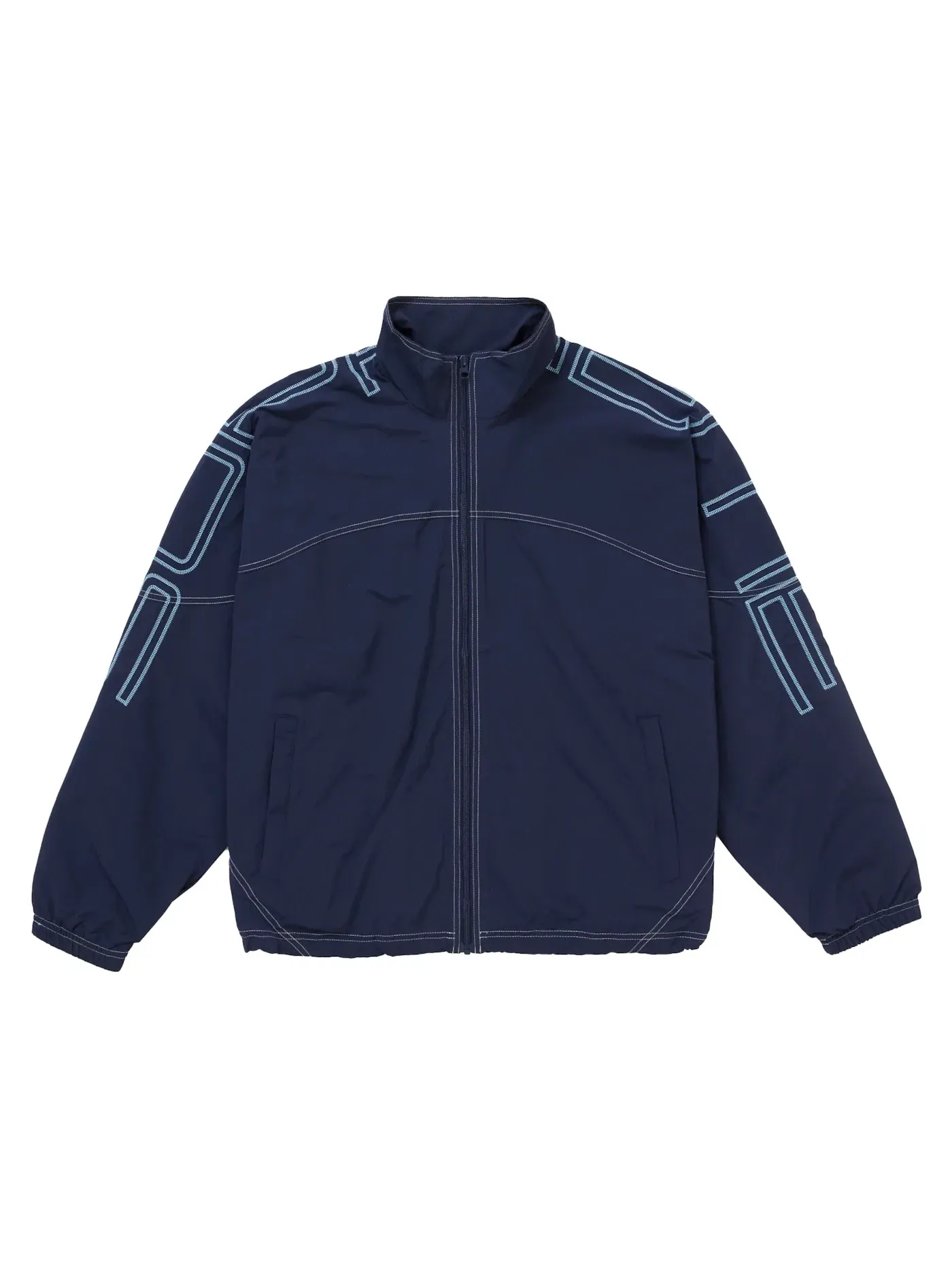 Мужская куртка с вышивкой Supreme Spellout Embroidered Track Jacket (SS25) — изображение 1 из 2, темно-синий