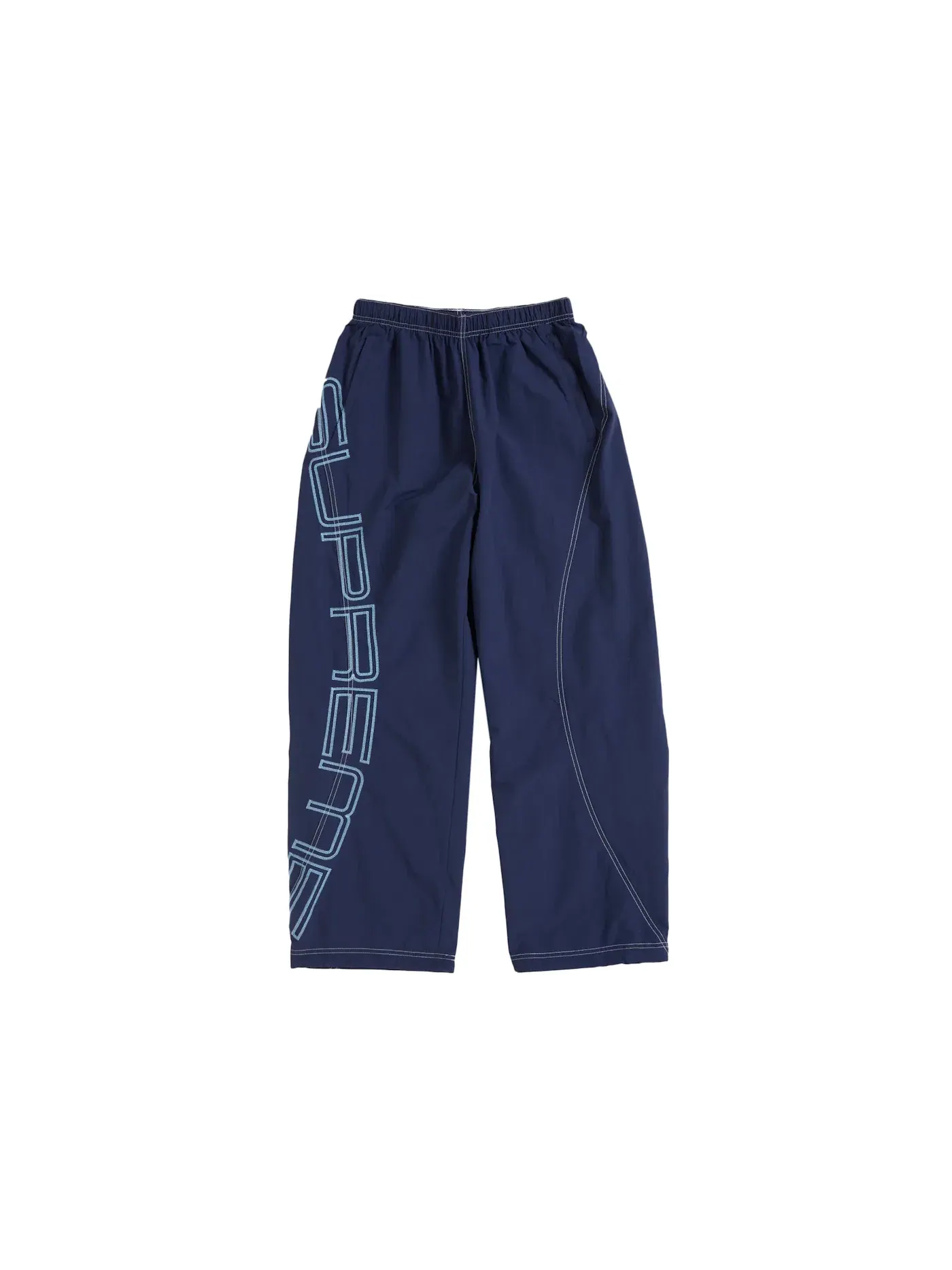 Мужские спортивные штаны с вышивкой Supreme Spellout Embroidered Track Pant (SS25) — изображение 1 из 3, темно-синий