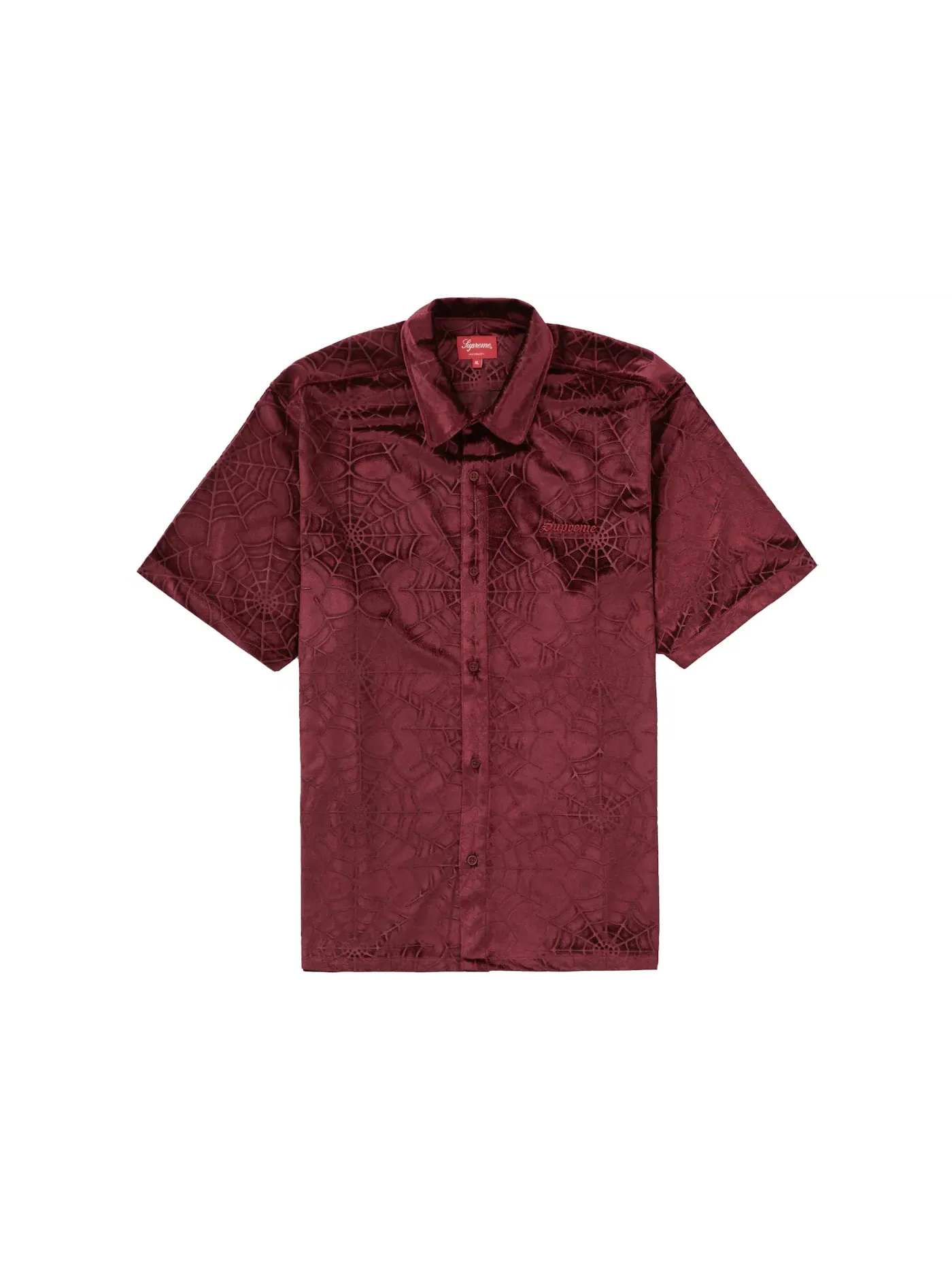 Мужская рубашка с принтом Supreme Spider Web Velvet Shirt — изображение 1 из 1, бордовый