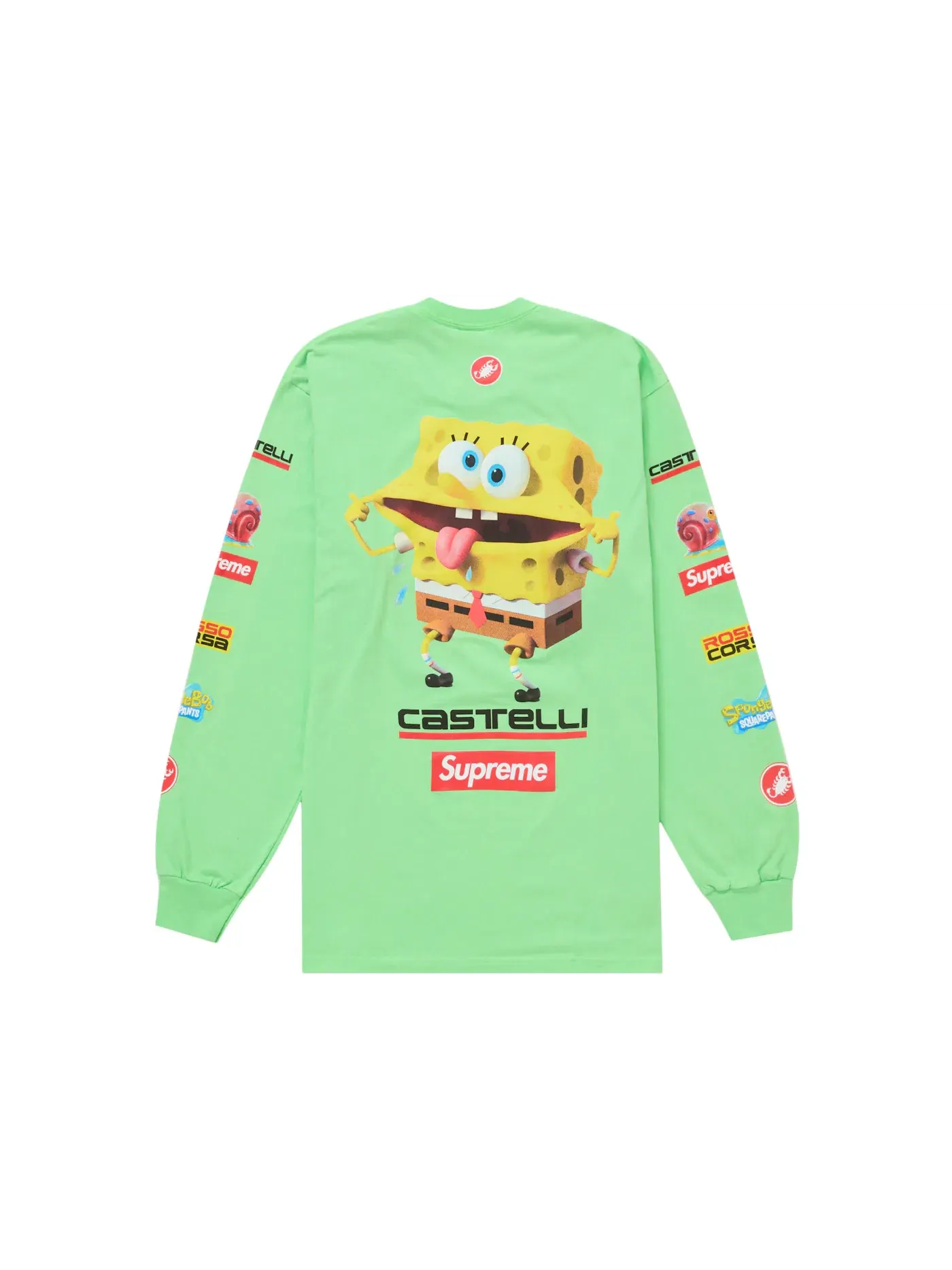 Мужская футболка с длинным рукавом с принтом Supreme SpongeBob Castelli Racing Tee — изображение 1 из 2, зеленый