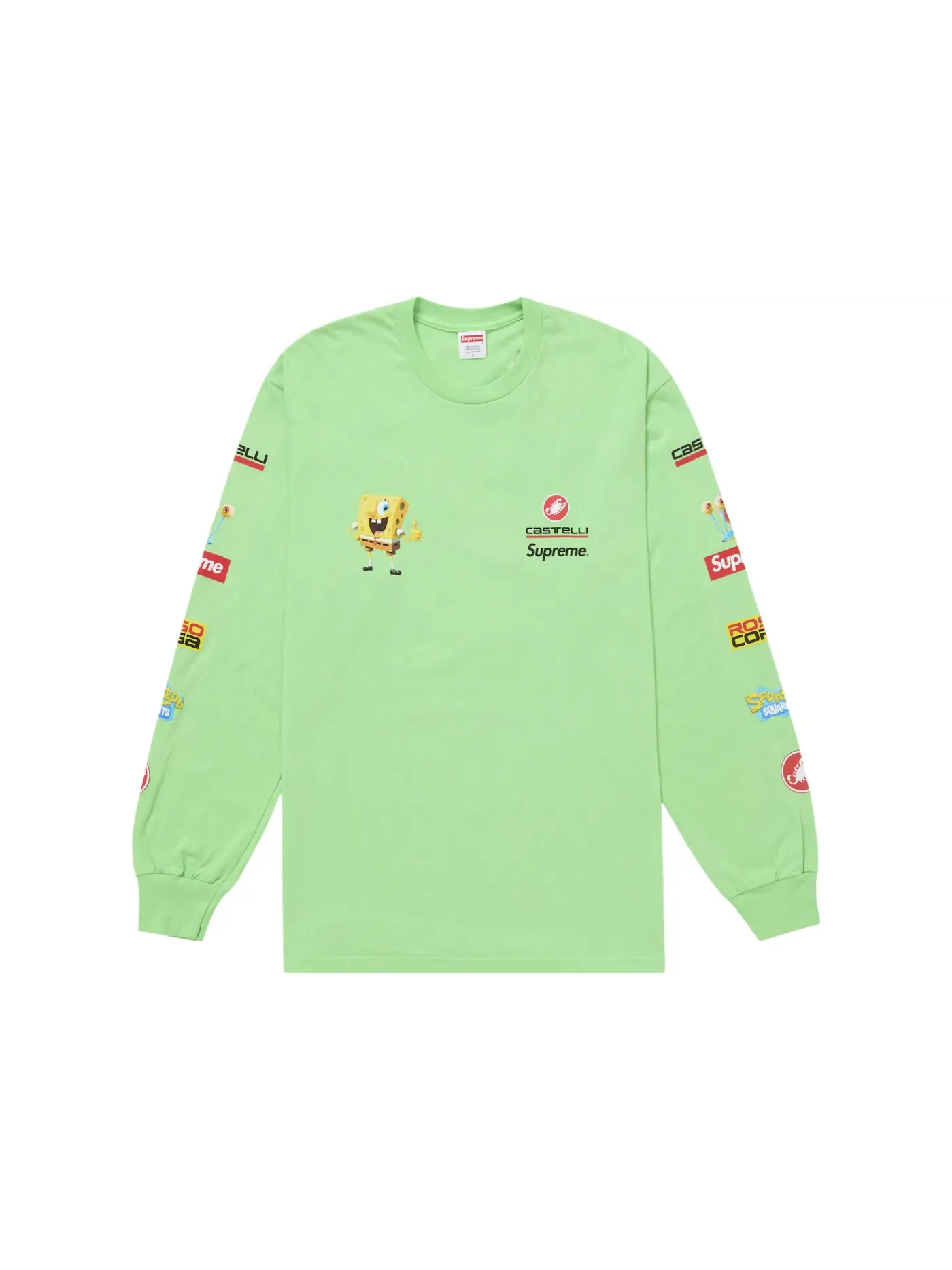 Мужская футболка с длинным рукавом с принтом Supreme SpongeBob Castelli Racing Tee — изображение 2 из 2, зеленый