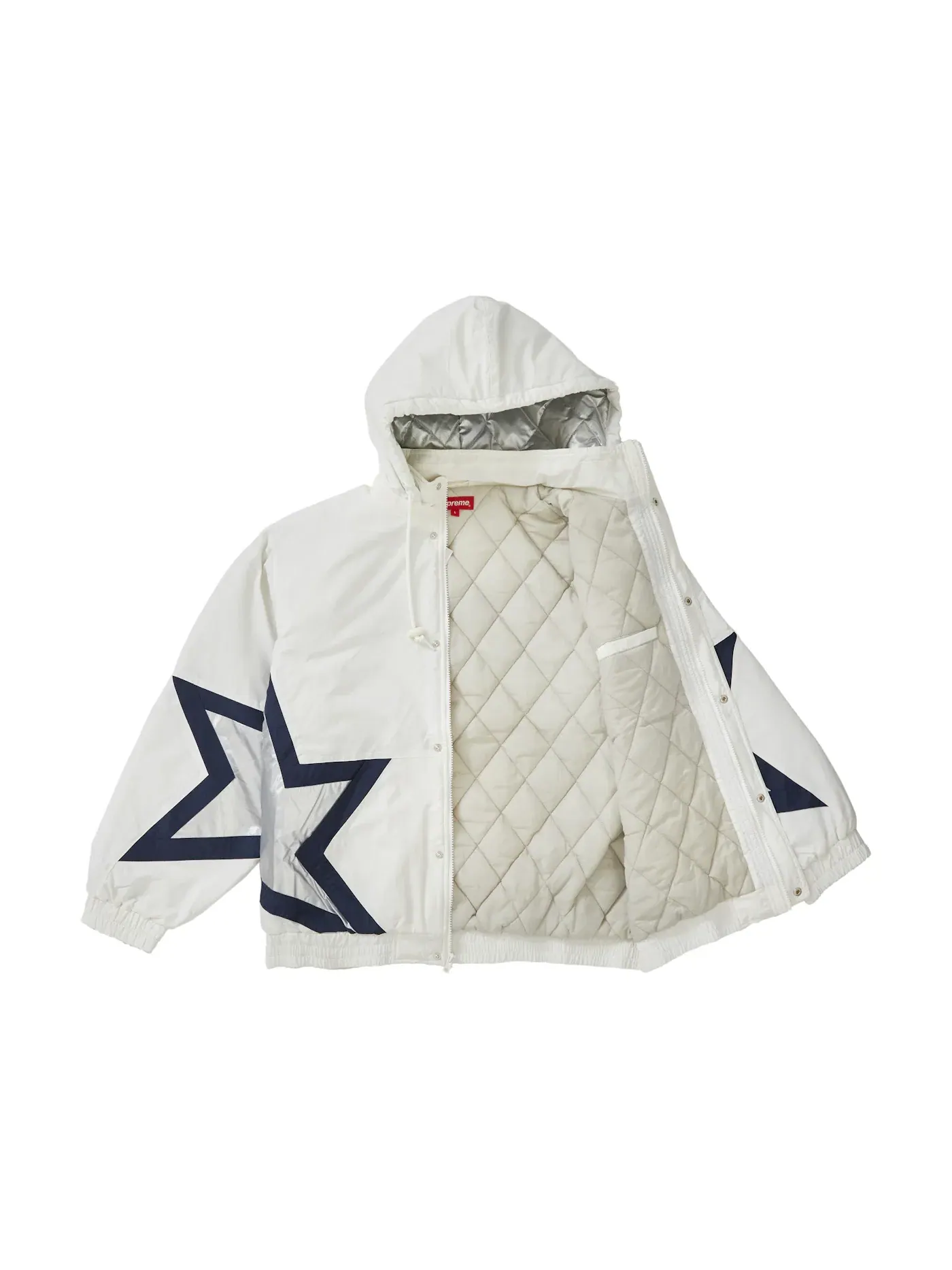 Мужская пуховая куртка Supreme Stars Puffy Jacket — изображение 1 из 2, белый