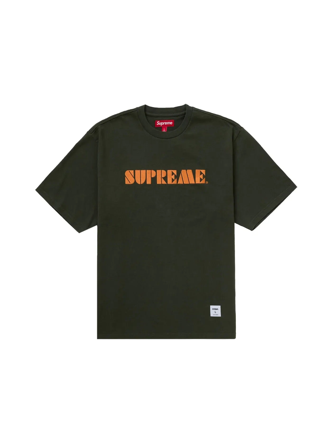 Мужская футболка с вышивкой Supreme Stencil Embroidered S/S Top Supreme — изображение 1 из 1, зеленый
