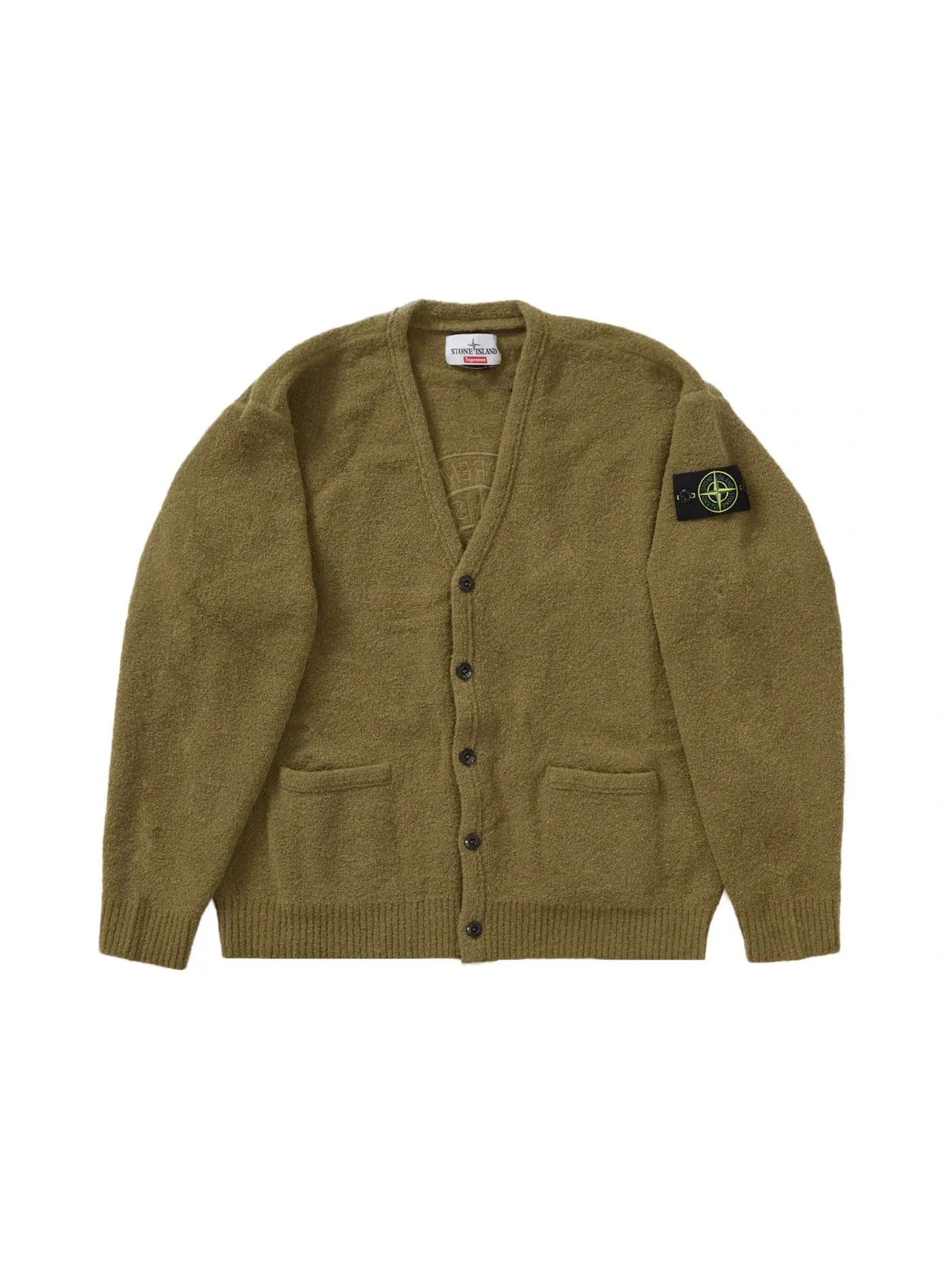 Мужской кардиган из букле Supreme Stone Island Cardigan — изображение 1 из 2, оливковый