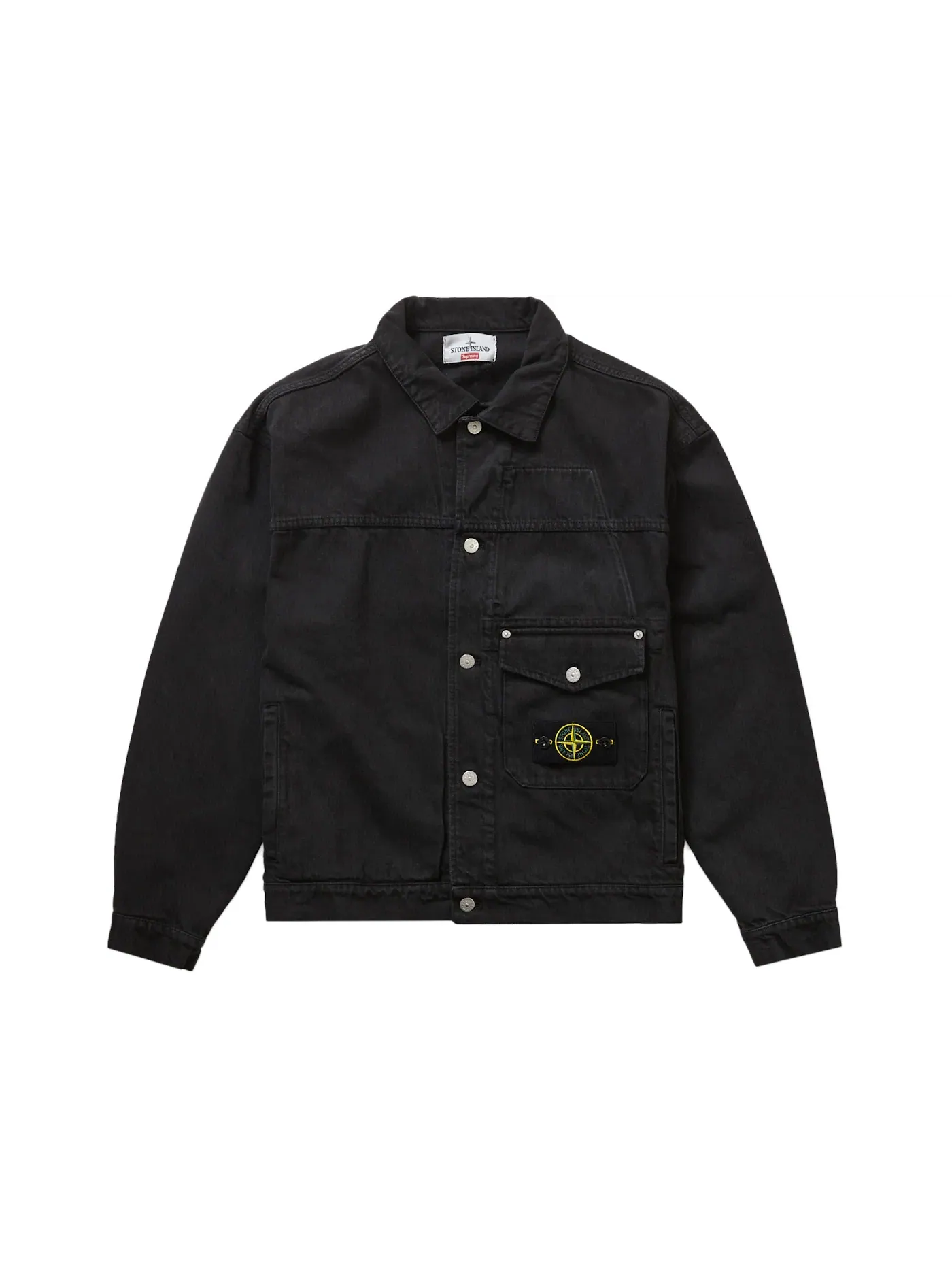 Мужская джинсовая куртка-тракер Supreme Stone Island Denim Trucker Jacket — изображение 1 из 2, черный