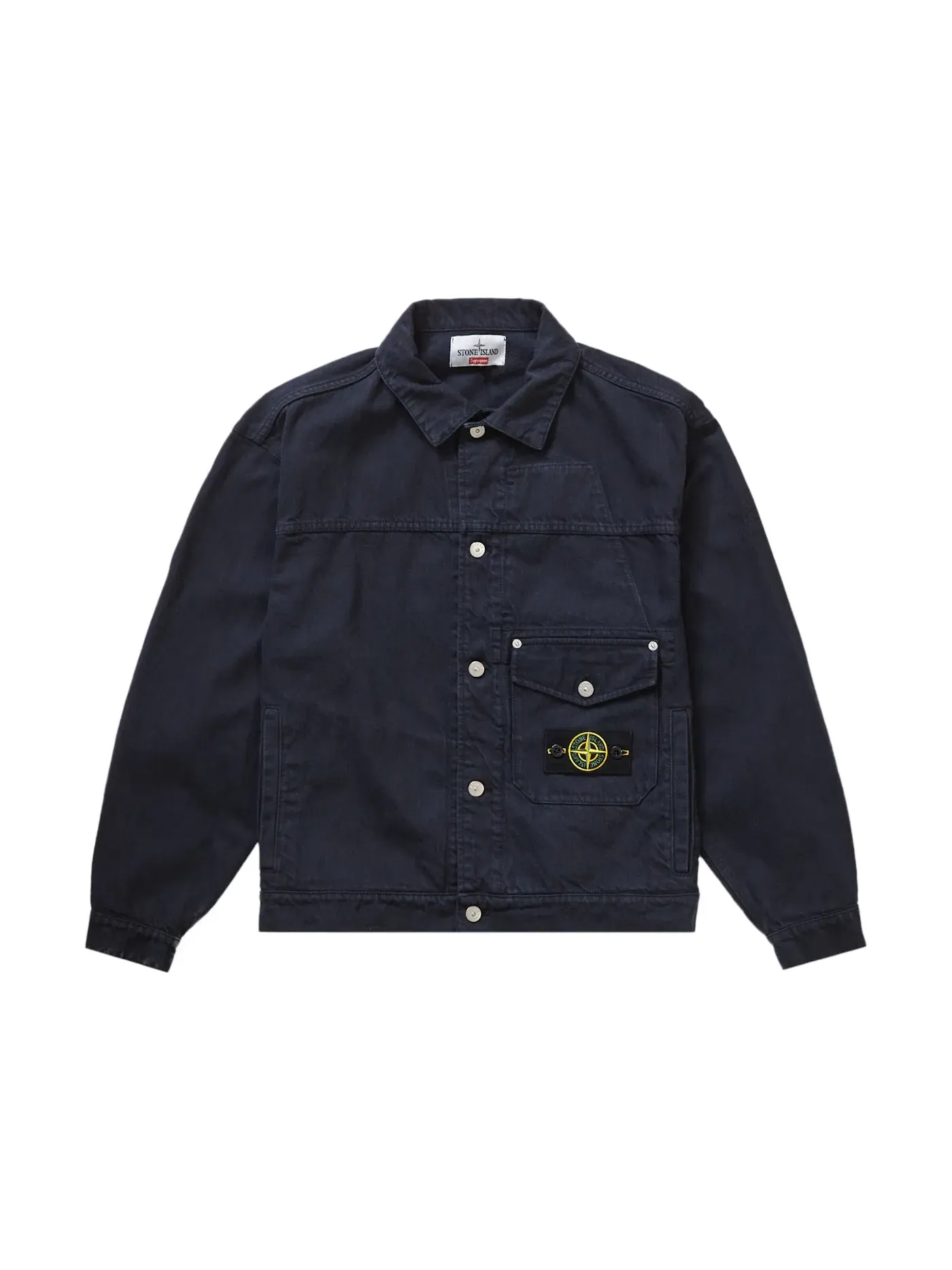 Мужская куртка-джинсовка с принтом Supreme Stone Island Denim Trucker Jacket — изображение 1 из 2, темно-синий
