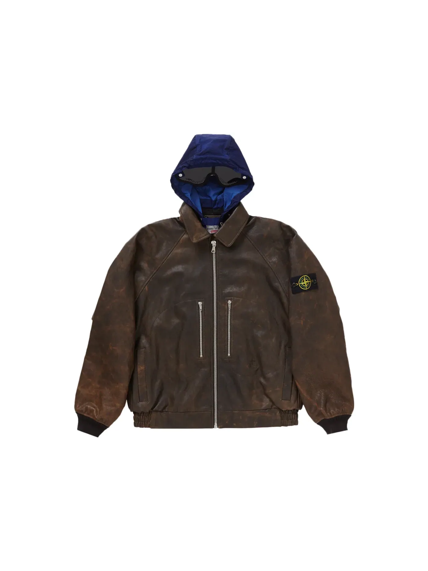 Мужская кожаная бомбер-куртка Supreme Stone Island — изображение 1 из 4, коричневый