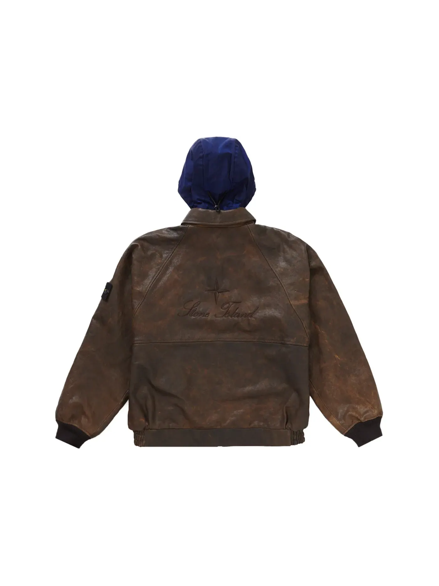 Мужская кожаная бомбер-куртка Supreme Stone Island — изображение 2 из 4, коричневый