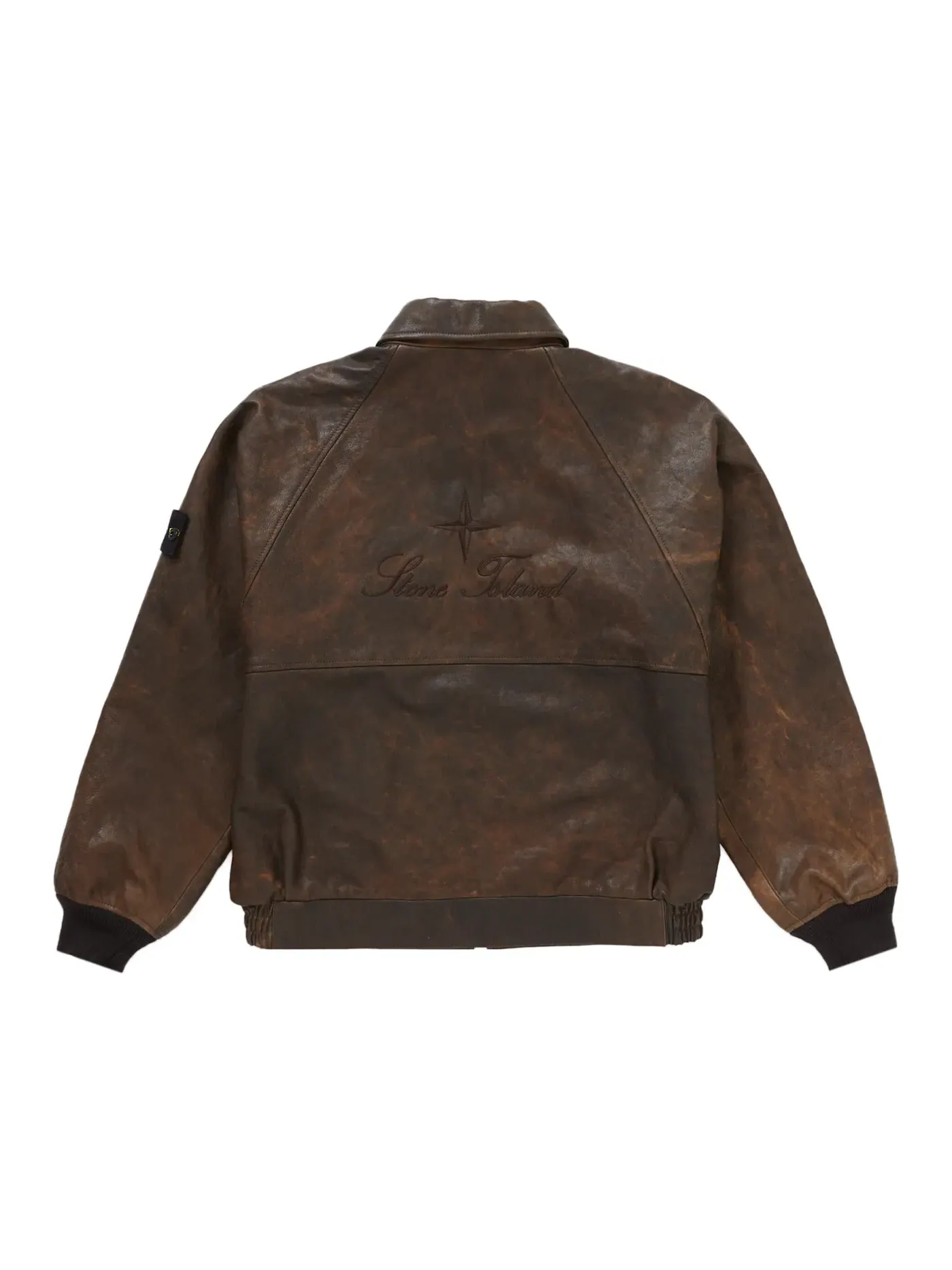 Мужская кожаная бомбер-куртка Supreme Stone Island — изображение 4 из 4, коричневый
