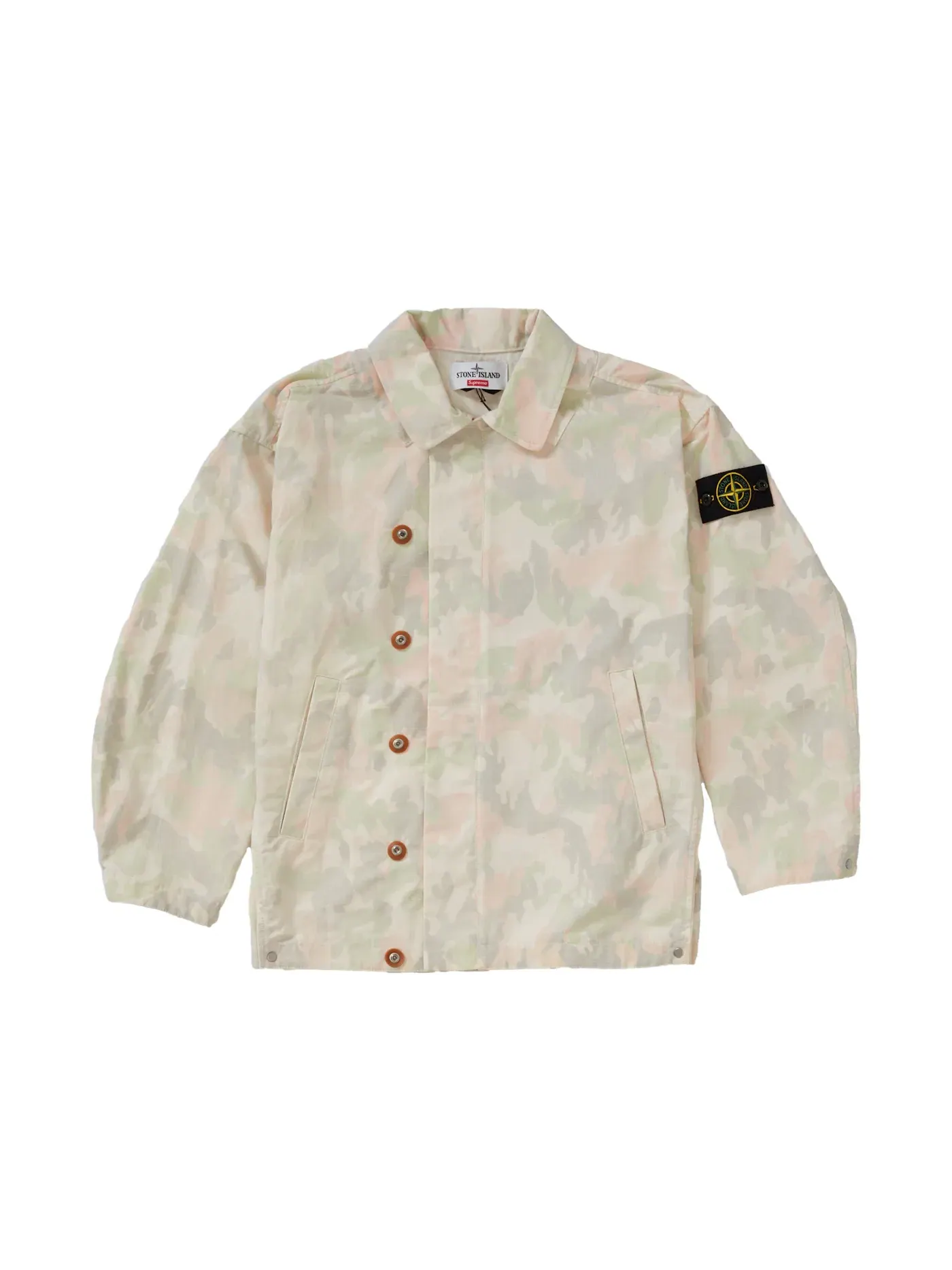 Мужская куртка с камуфляжным принтом Supreme Stone Island Reactive Ice Camo Ripstop Jacket — изображение 1 из 3, бежевый