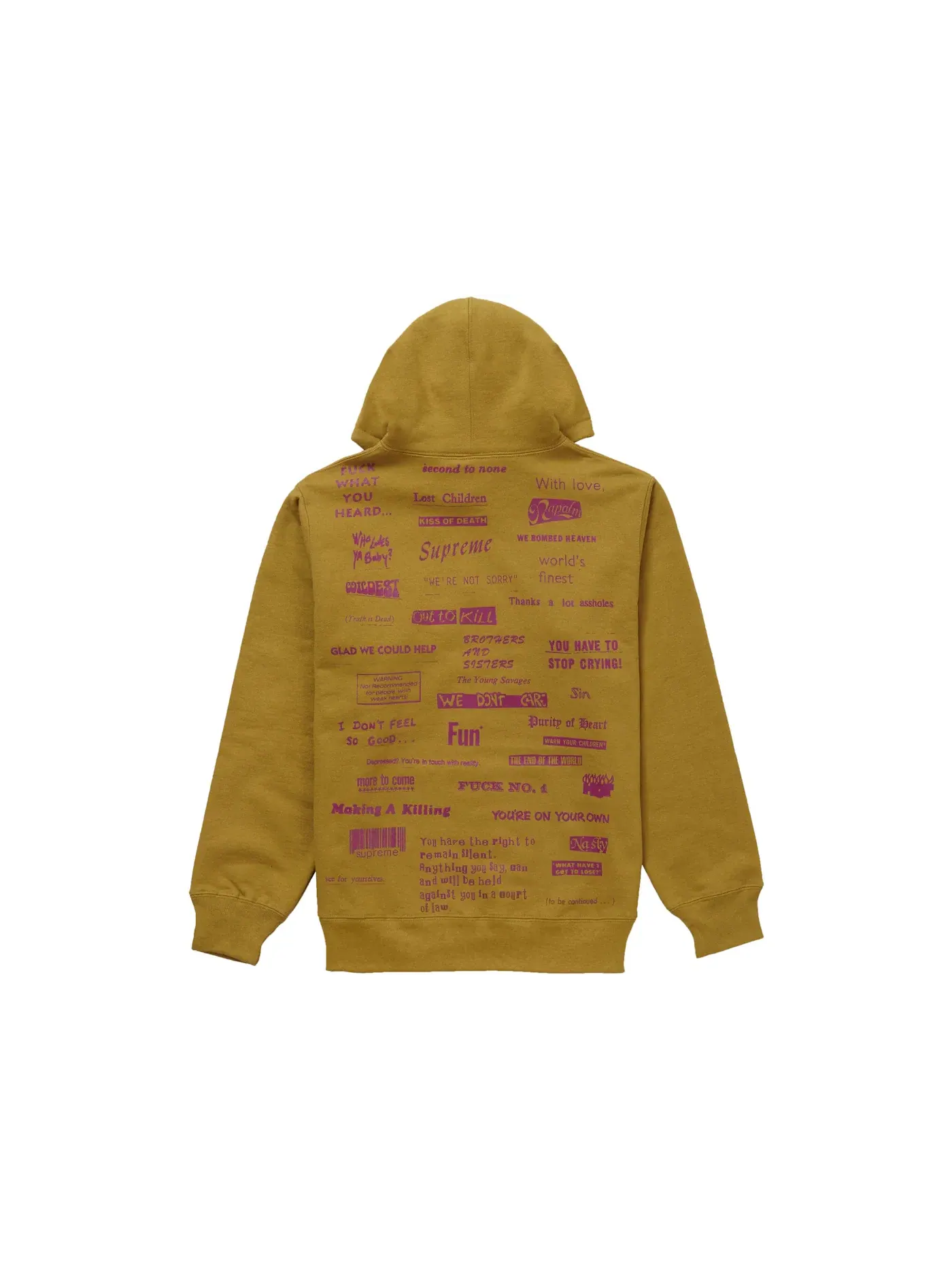 Мужской худи с принтом Stop Crying Supreme, Dark Mustard — изображение 2 из 2