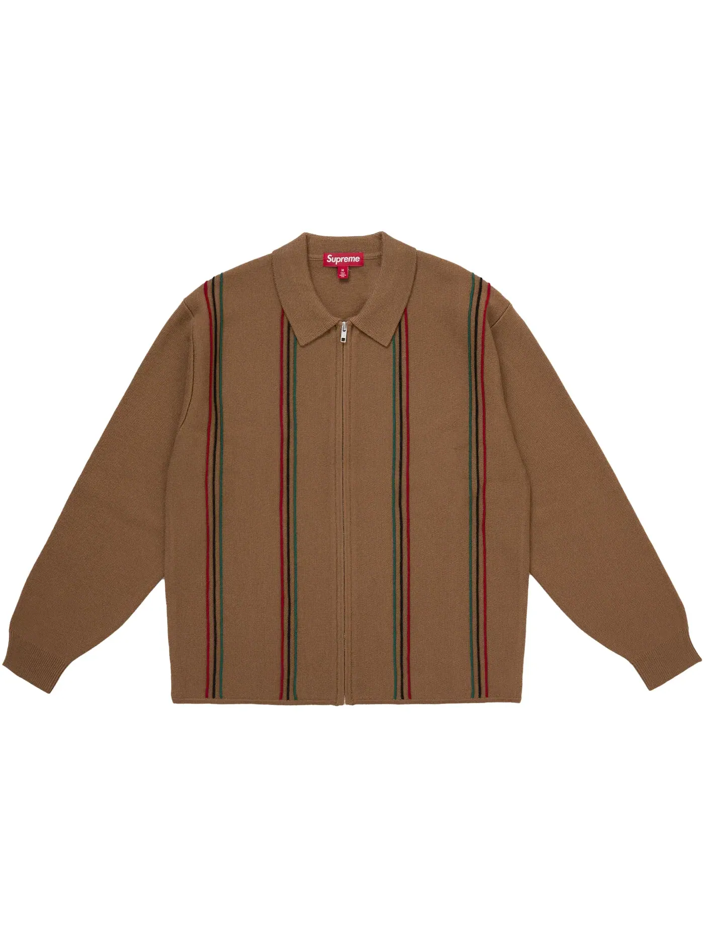 Мужской свитер с молнией Supreme Stripe Zip Up Polo Sweater — изображение 1 из 1, бежевый