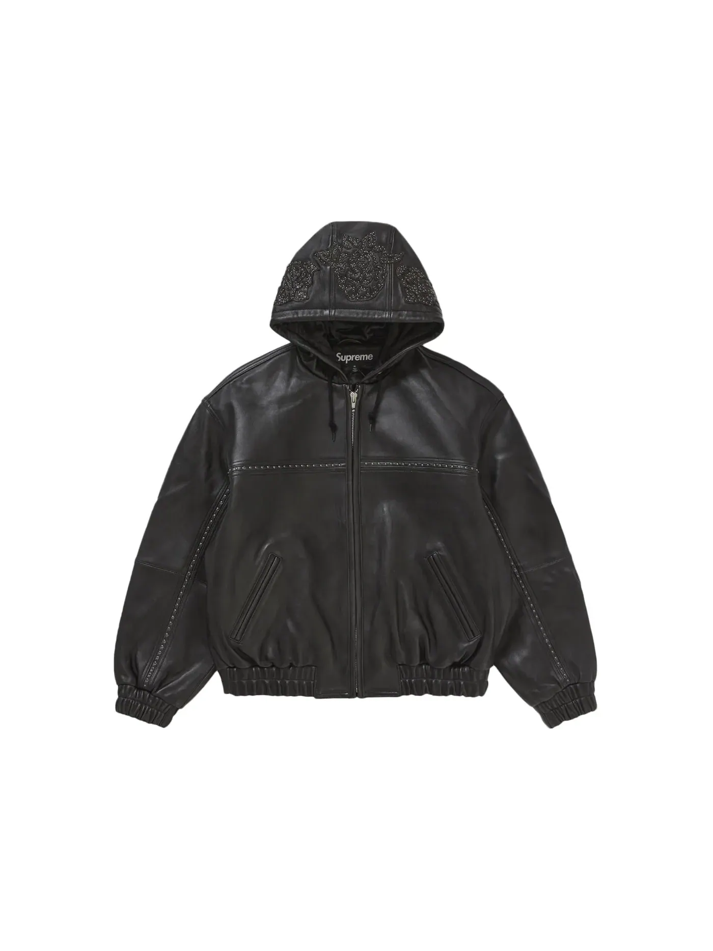 Мужская кожаная куртка с капюшоном и шипами Jacket Supreme — изображение 1 из 3, черный