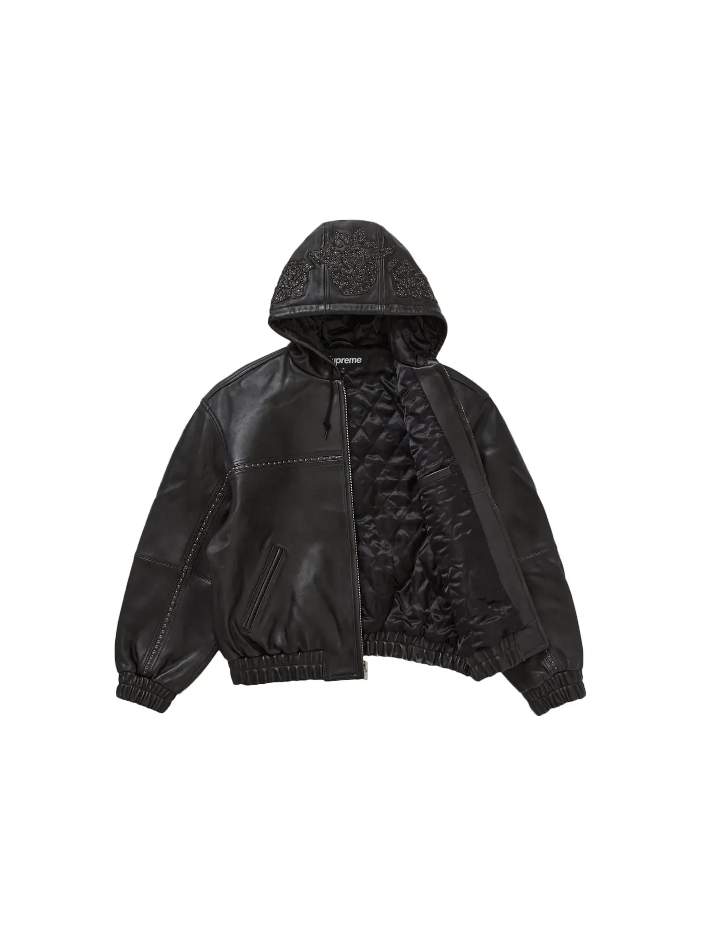 Мужская кожаная куртка с капюшоном и шипами Jacket Supreme — изображение 2 из 3, черный