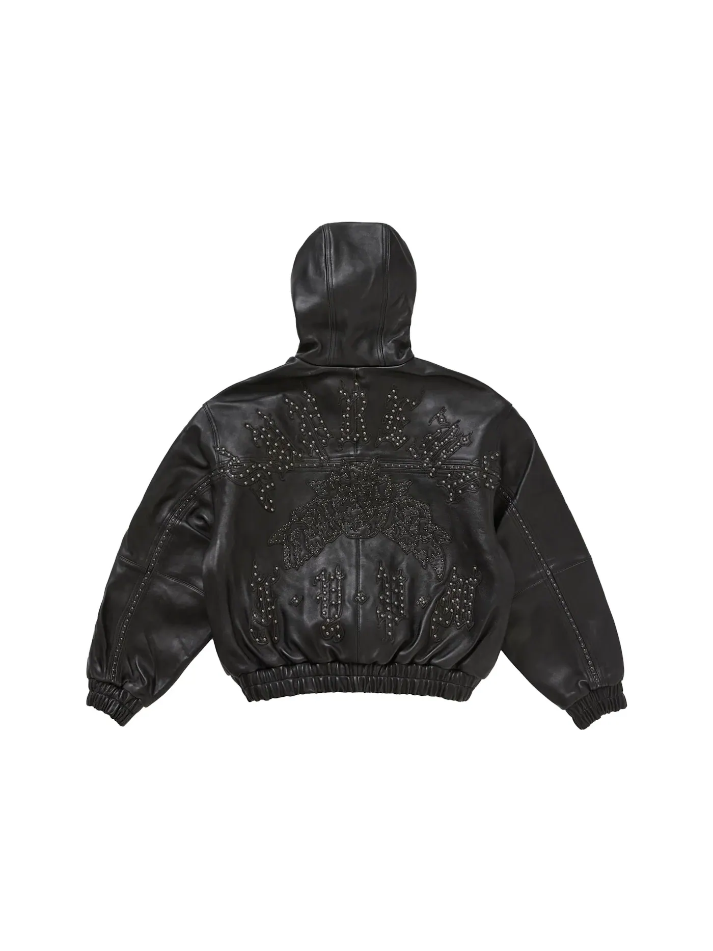 Мужская кожаная куртка с капюшоном и шипами Jacket Supreme — изображение 3 из 3, черный