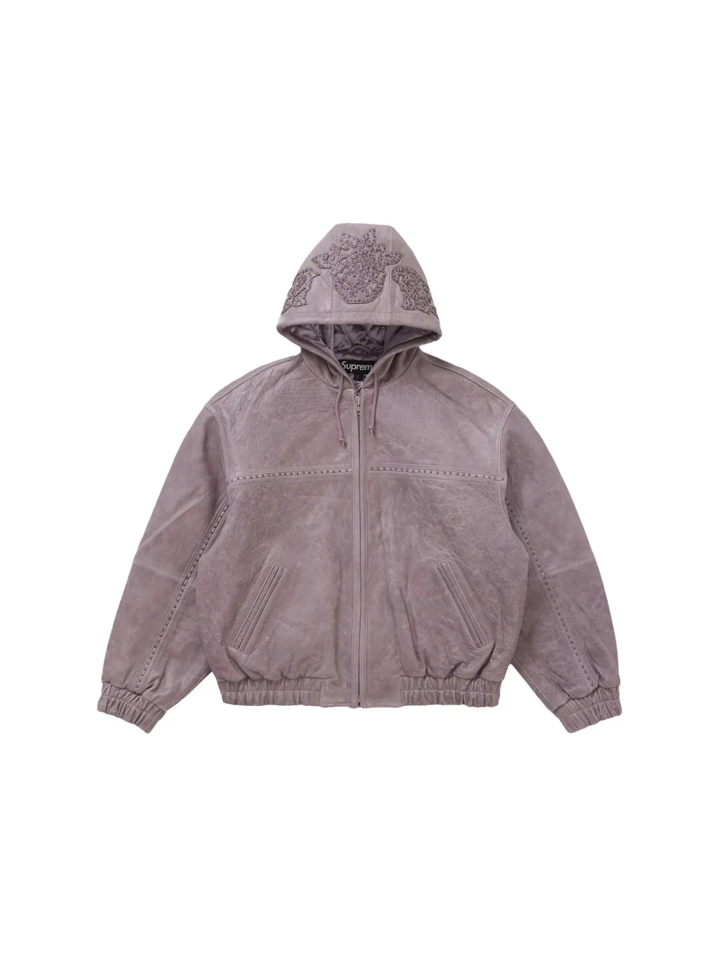 Мужская кожаная куртка с капюшоном и шипами Supreme Jacket — изображение 1 из 3, фиолетовый