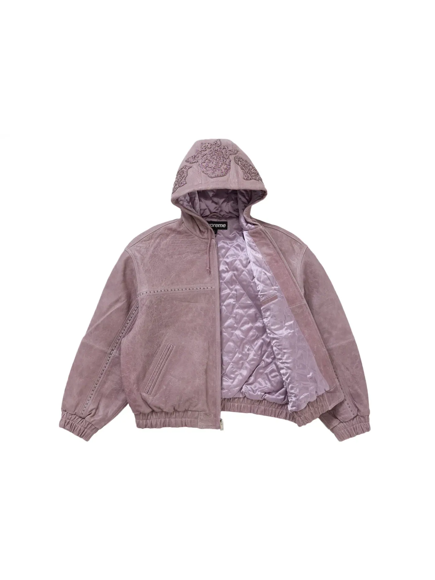 Мужская кожаная куртка с капюшоном и шипами Supreme Jacket — изображение 2 из 3, фиолетовый