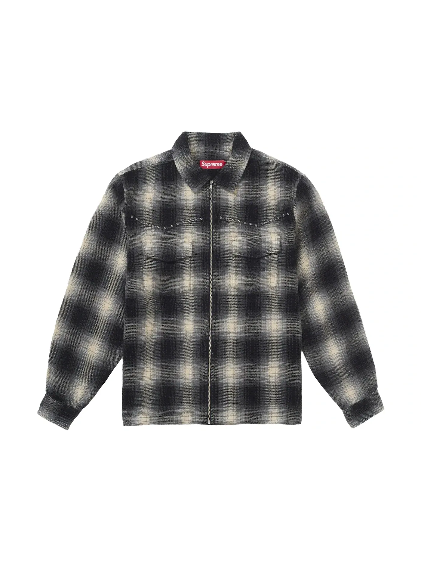 Мужская рубашка с принтом на молнии Studded Shadow Plaid Supreme — изображение 1 из 2, черный