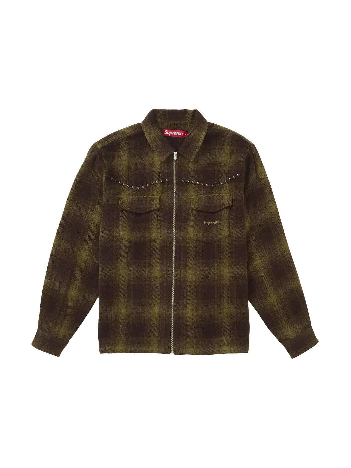 Мужская рубашка с принтом Supreme Studded Shadow Plaid Zip Up Shirt Supreme — изображение 1 из 2, зеленый