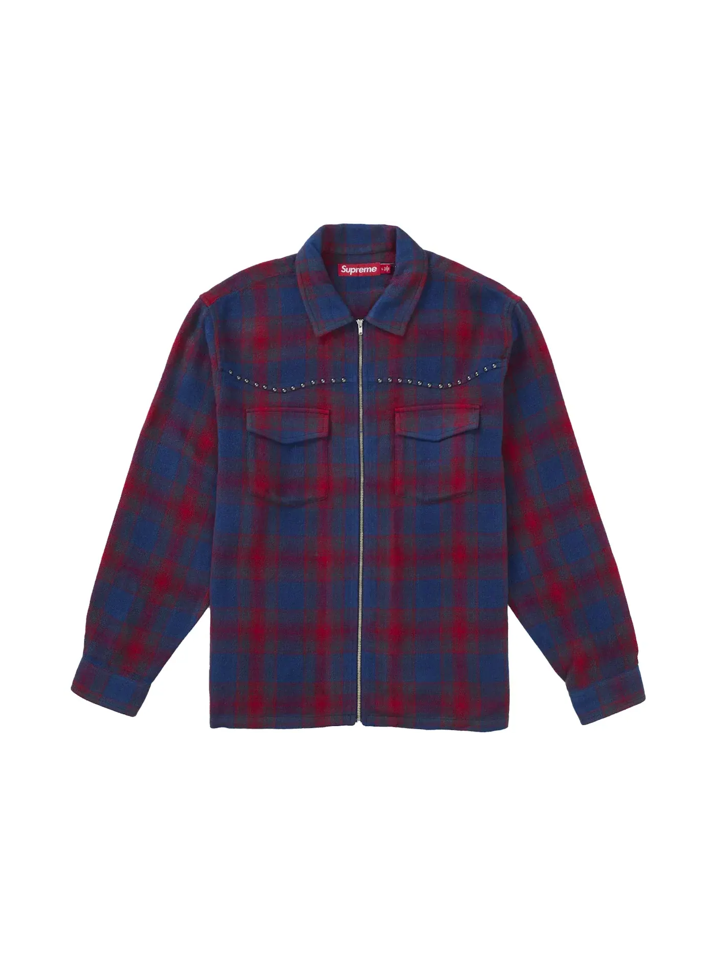 Мужская рубашка с принтом Supreme Studded Shadow Plaid Zip Up Shirt — изображение 1 из 2, красный