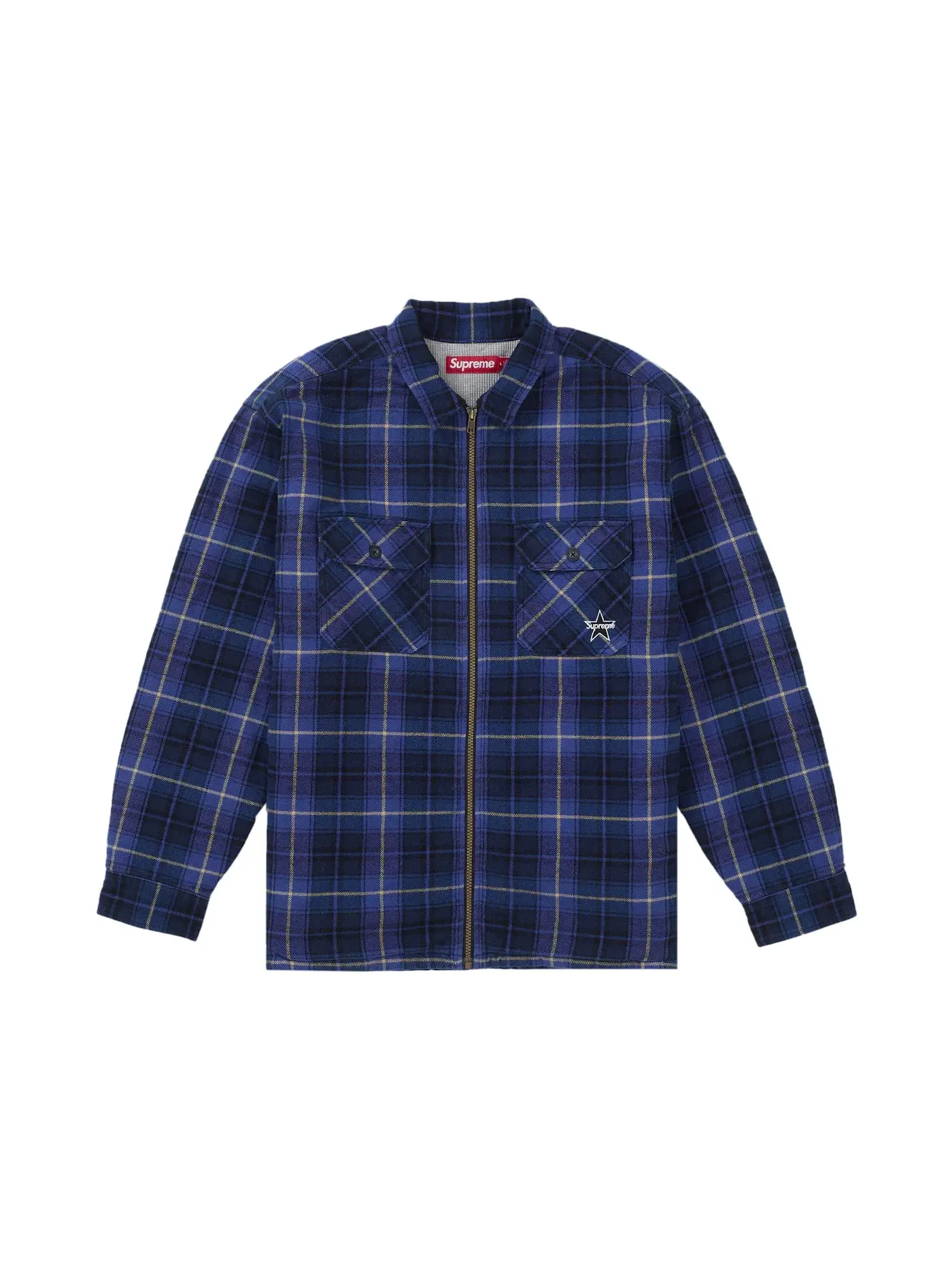 Мужская рубашка с принтом Supreme Thermal Lined Zip Up Flannel Shirt — изображение 1 из 2, синий