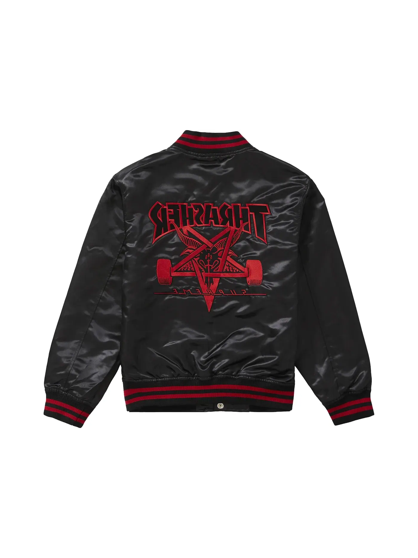 Мужская куртка с сатиновым покрытием Supreme Thrasher Satin Varsity Jacket — изображение 1 из 3, черный