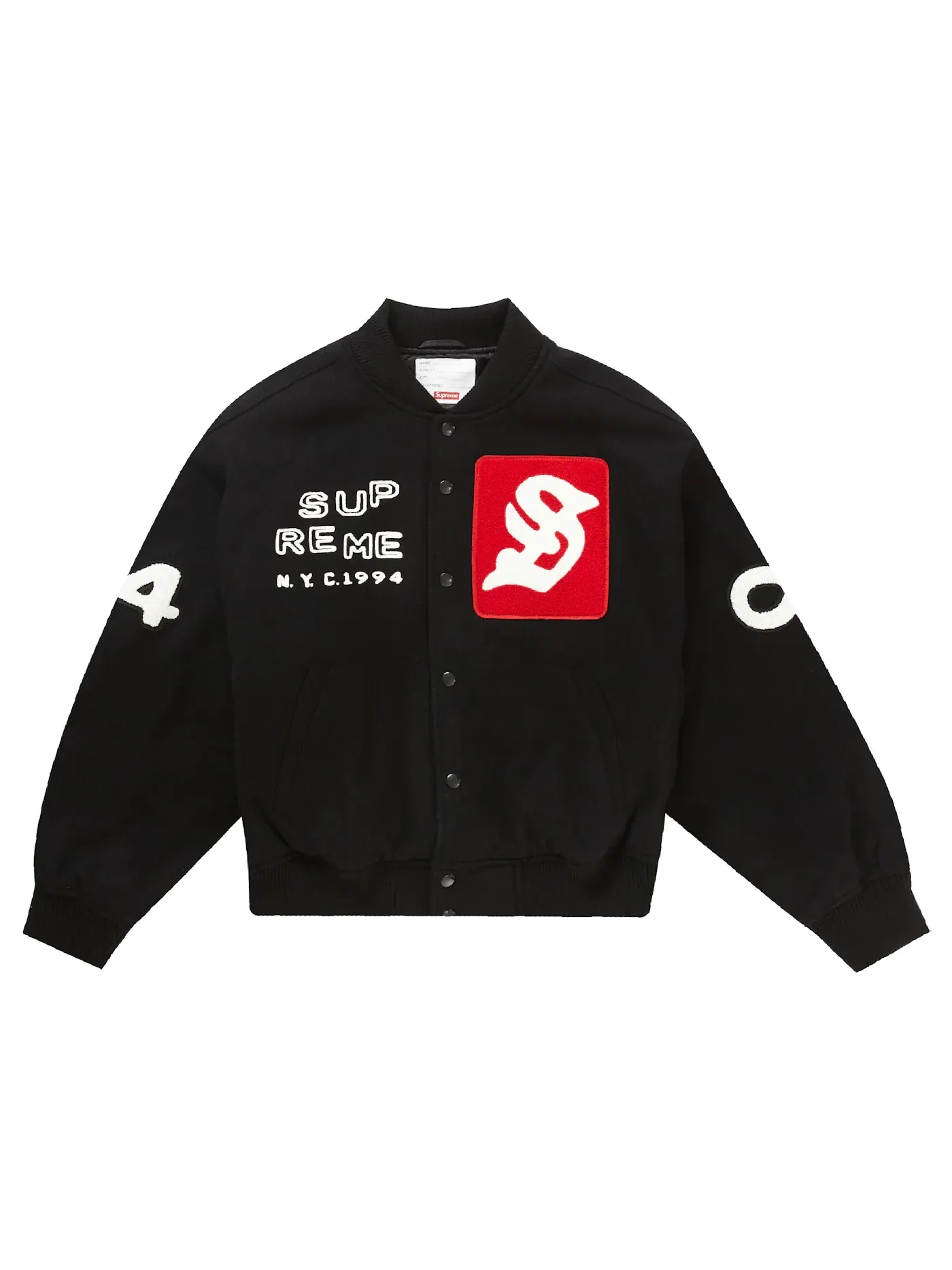 Мужская куртка-бомбер с вышивкой Supreme Tourist Varsity Jacket — изображение 1 из 3, черный