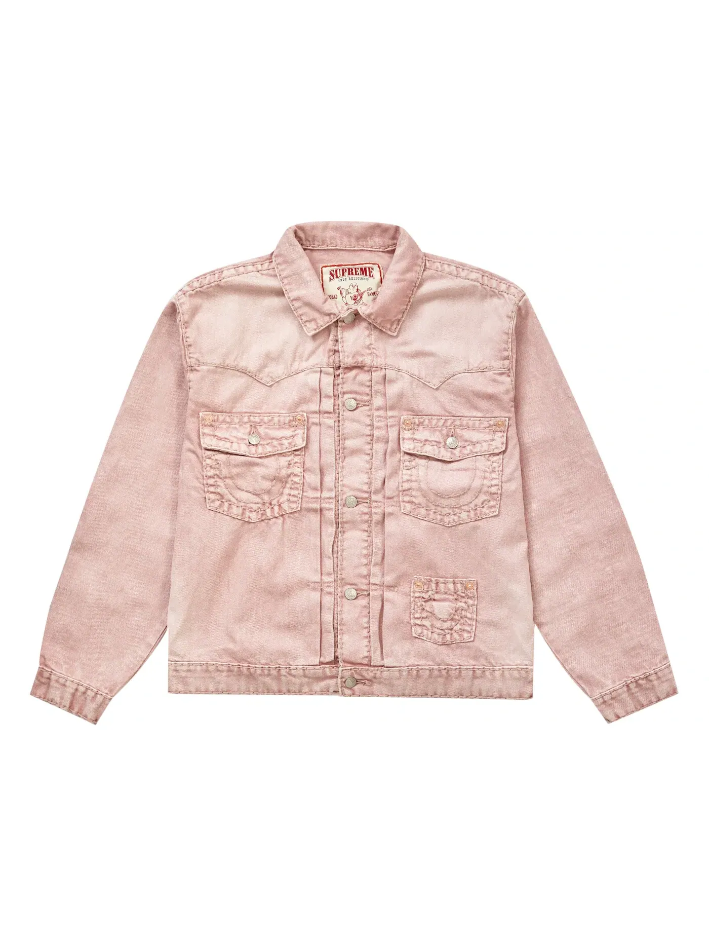 Мужская джинсовая куртка с принтом True Religion Supreme — изображение 1 из 2, розовый
