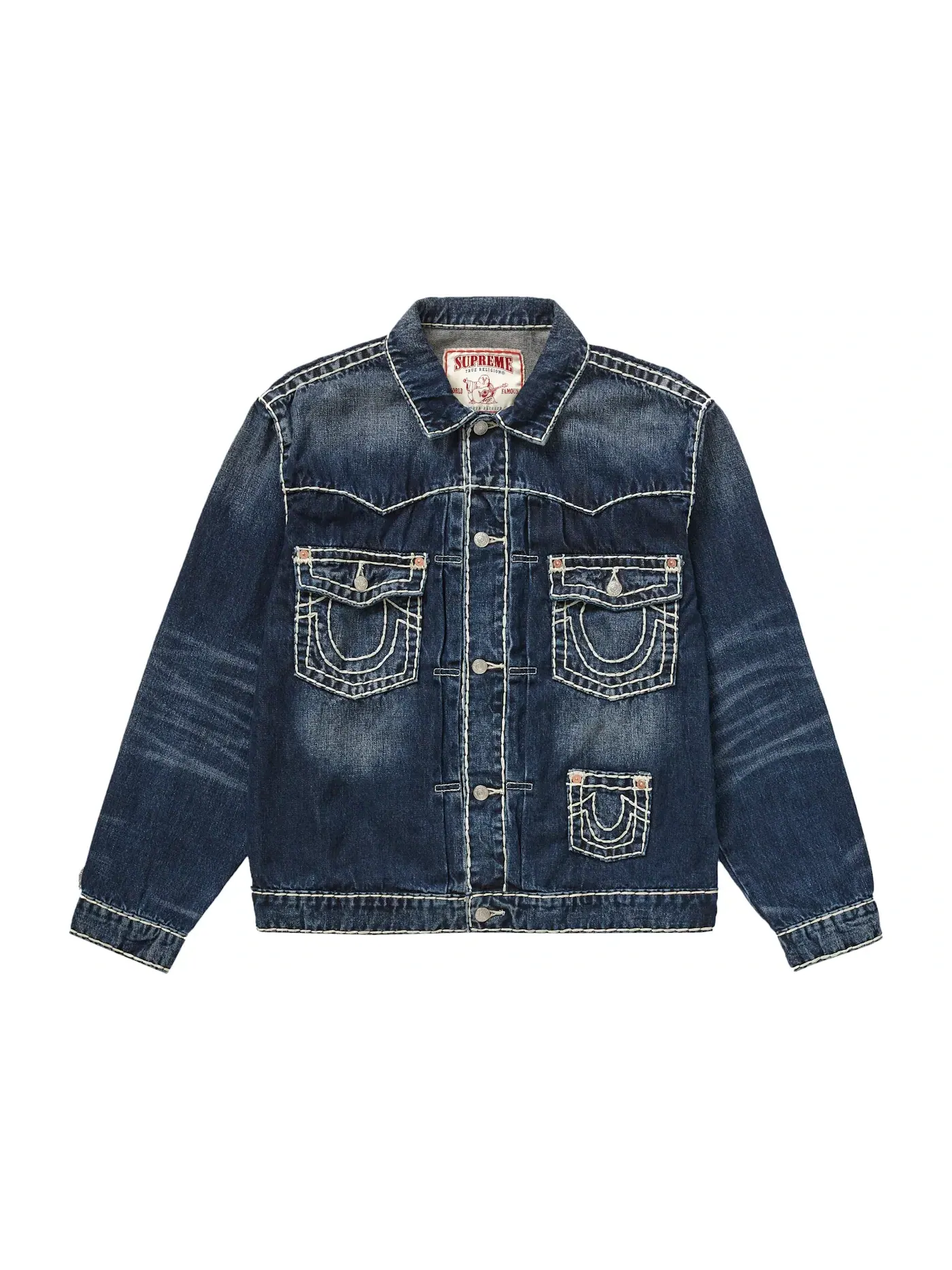 Мужская джинсовая куртка с принтом Supreme True Religion Denim Trucker Jacket