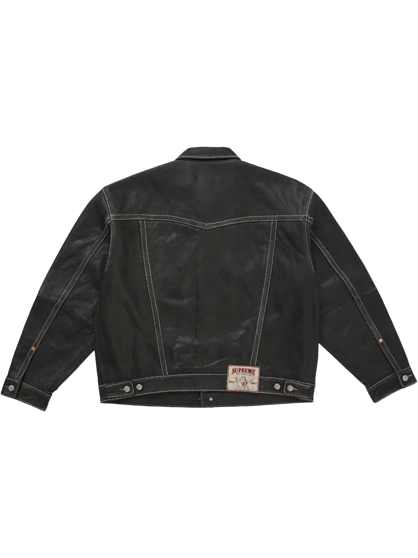 Мужская кожаная куртка-тракер с принтом Supreme True Religion — изображение 3 из 3, черный
