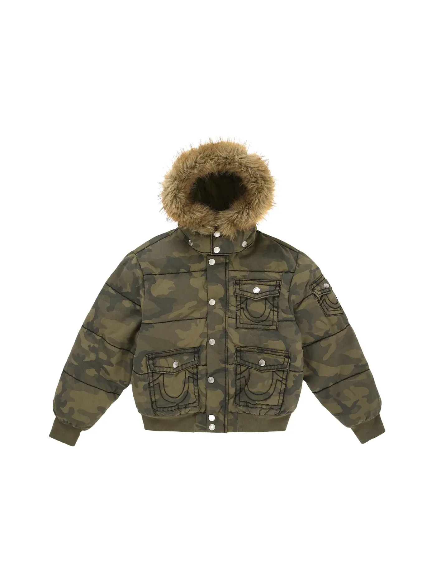 Мужская пуховая куртка с камуфляжным принтом Supreme True Religion — изображение 1 из 5, оливковый