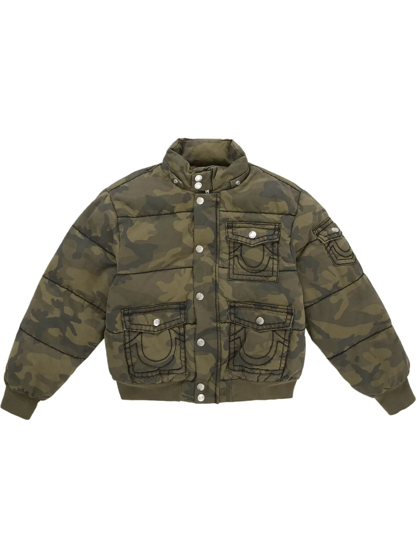 Мужская пуховая куртка с камуфляжным принтом Supreme True Religion — изображение 4 из 5, оливковый