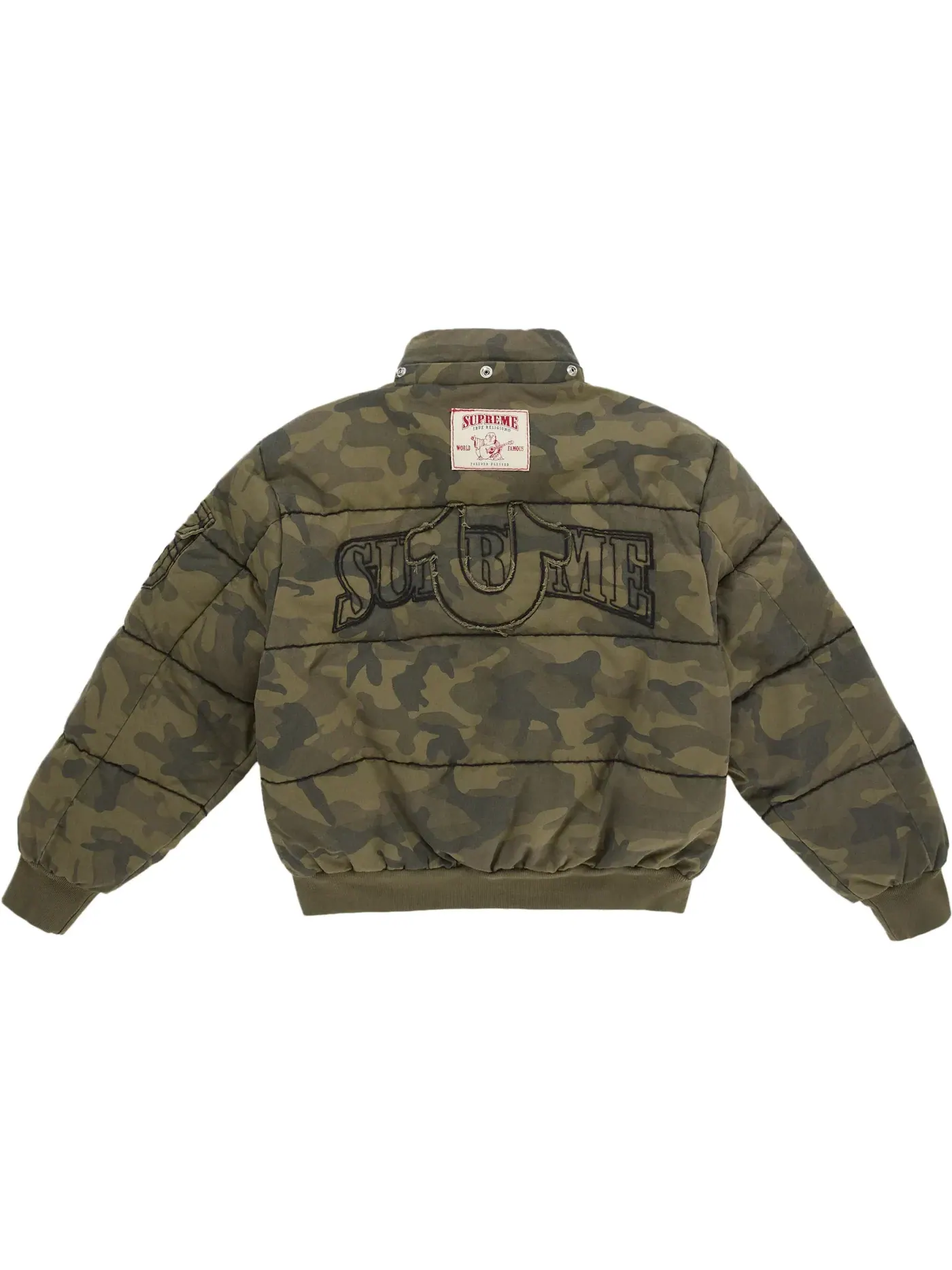 Мужская пуховая куртка с камуфляжным принтом Supreme True Religion — изображение 5 из 5, оливковый