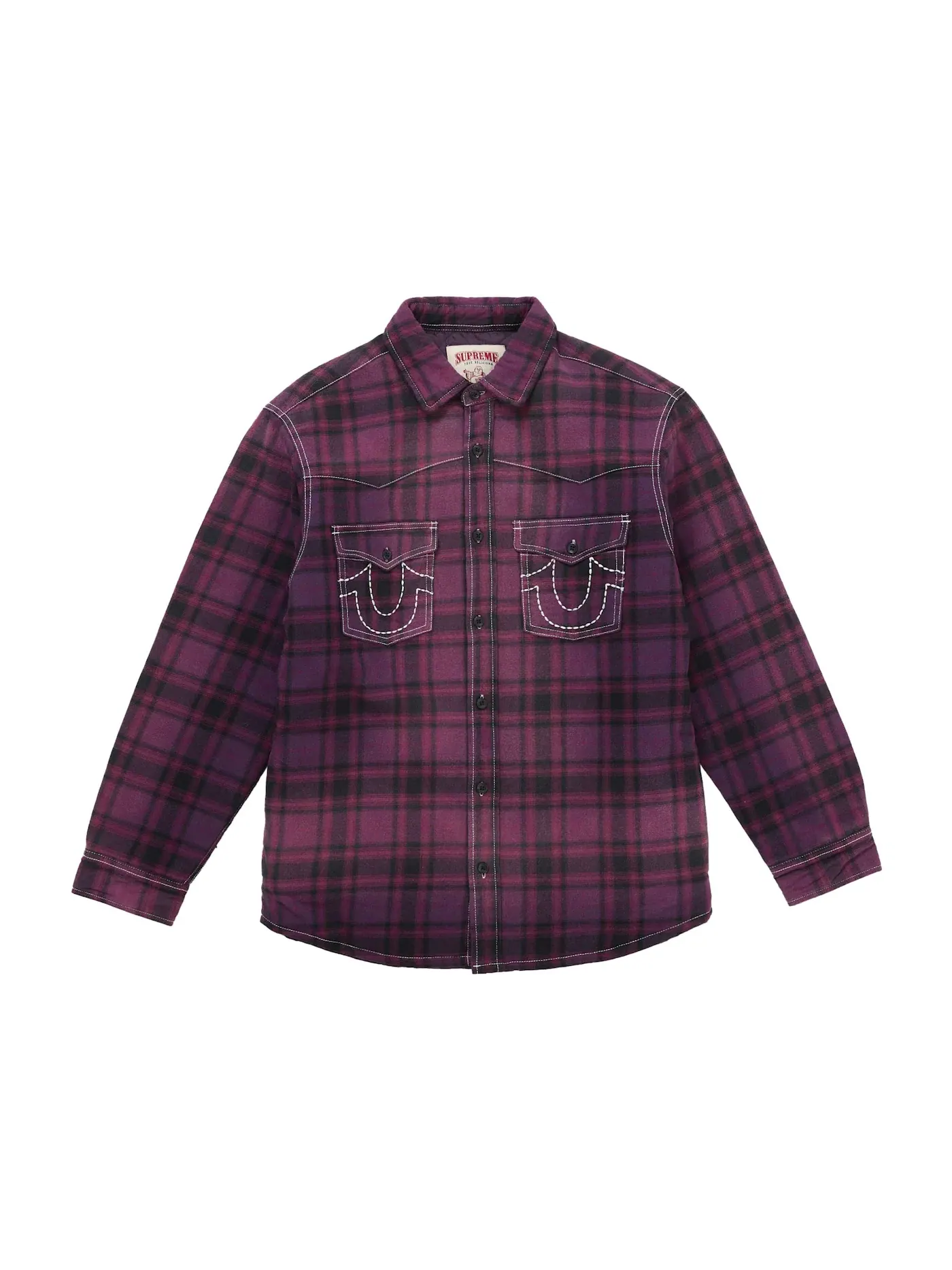 Мужская рубашка с квилтингом и принтом Supreme True Religion Shirt — изображение 1 из 3, фиолетовый