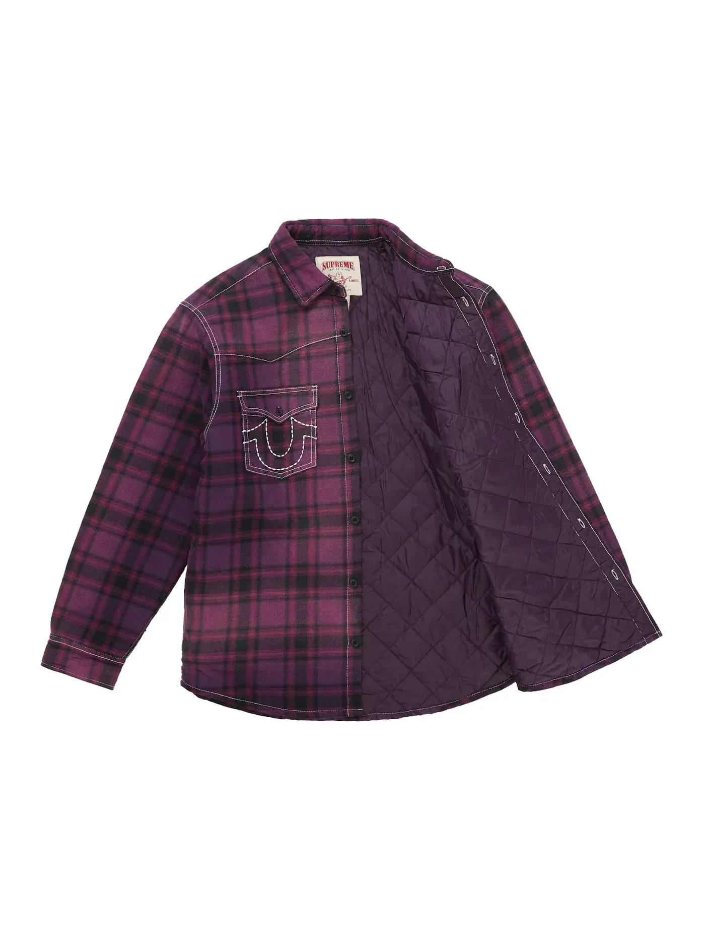 Мужская рубашка с квилтингом и принтом Supreme True Religion Shirt — изображение 2 из 3, фиолетовый
