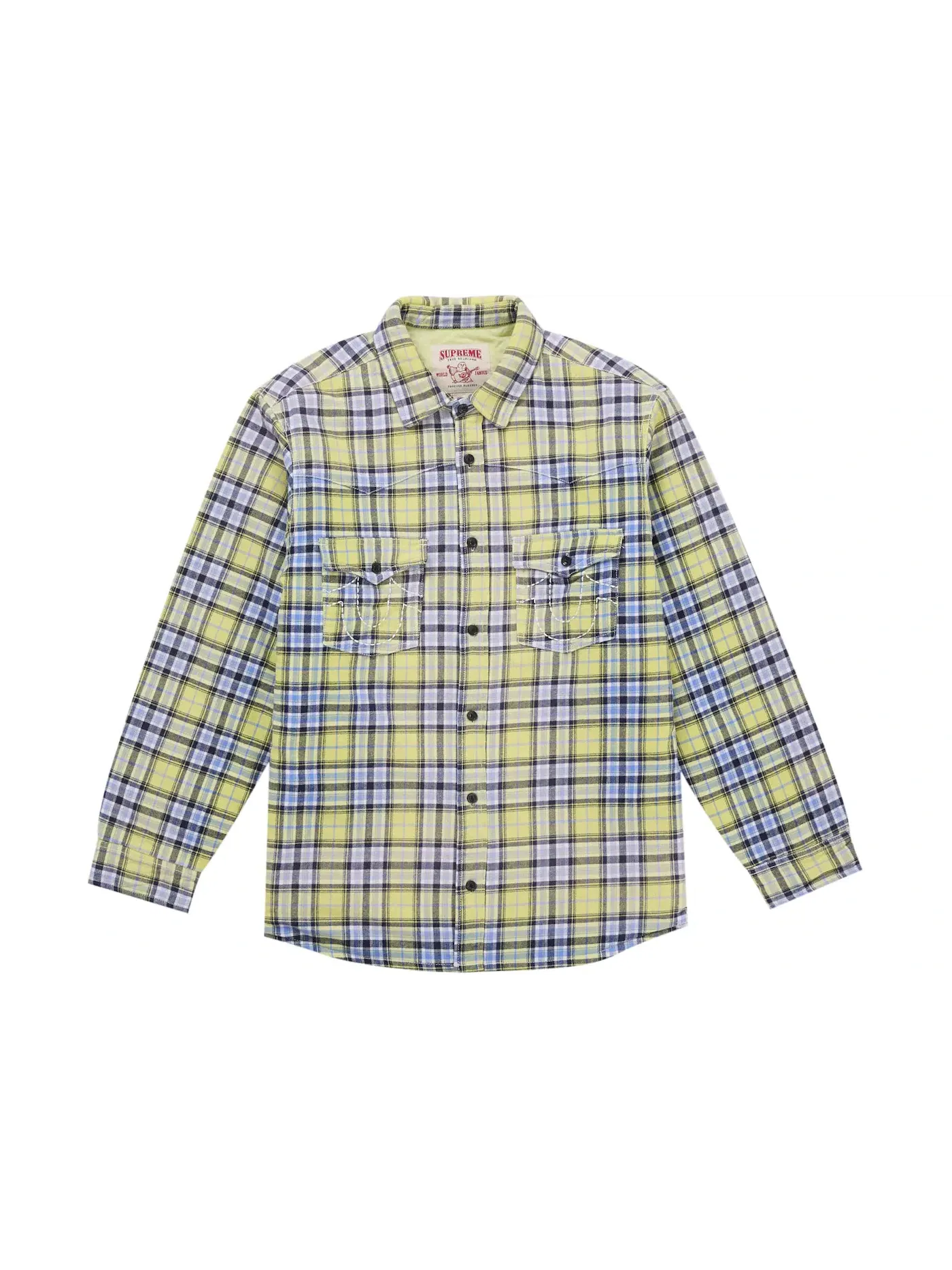 Мужская фланелевая рубашка с принтом Supreme True Religion Quilted Lined Plaid Flannel Shirt — изображение 1 из 3, желтый