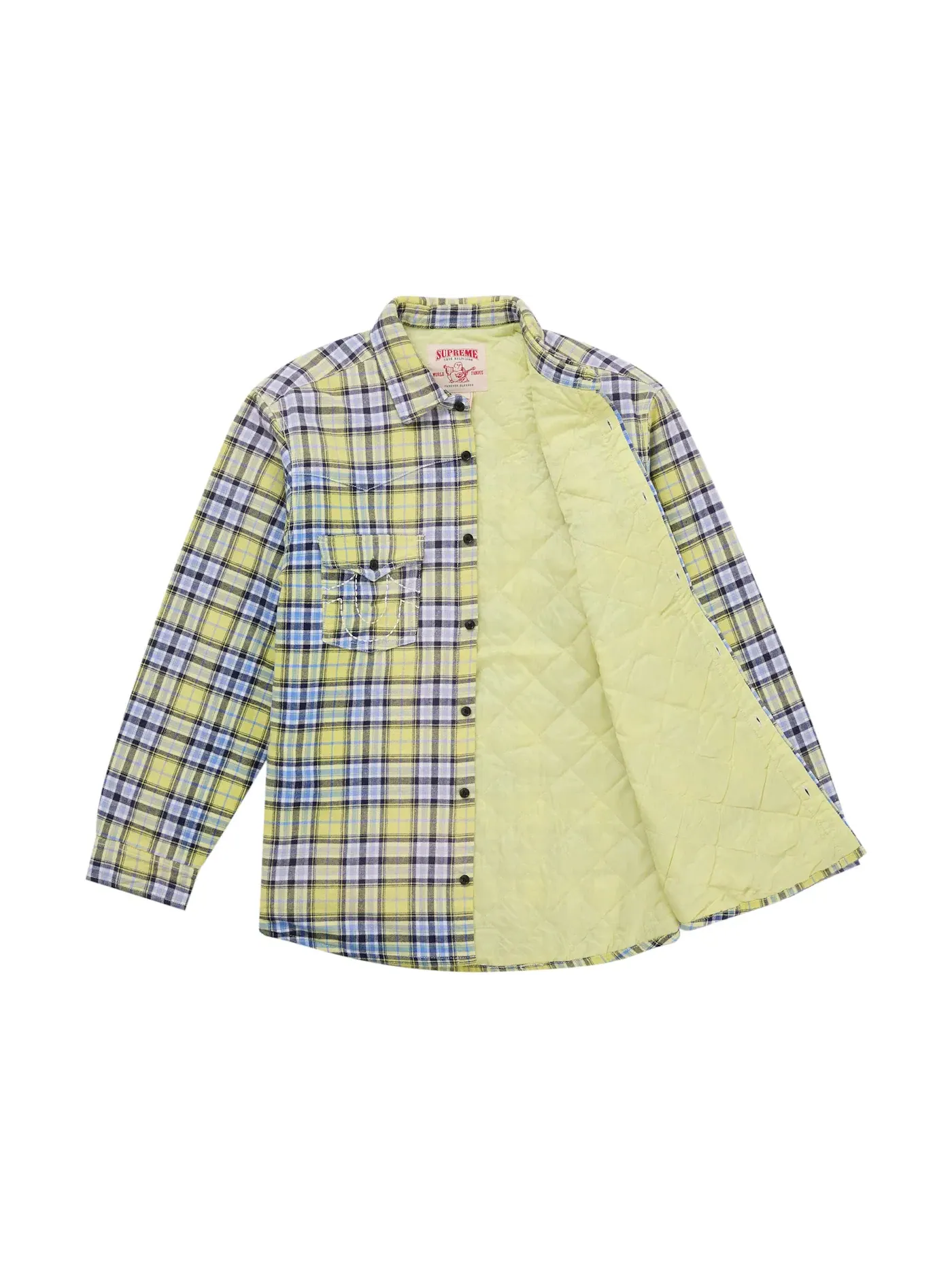 Мужская фланелевая рубашка с принтом Supreme True Religion Quilted Lined Plaid Flannel Shirt — изображение 2 из 3, желтый