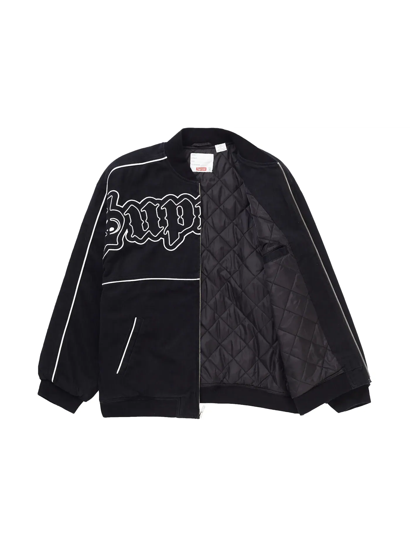 Мужская куртка-бомбер с длинным рукавом Supreme Twill Old English Varsity Jacket — изображение 2 из 3, черный