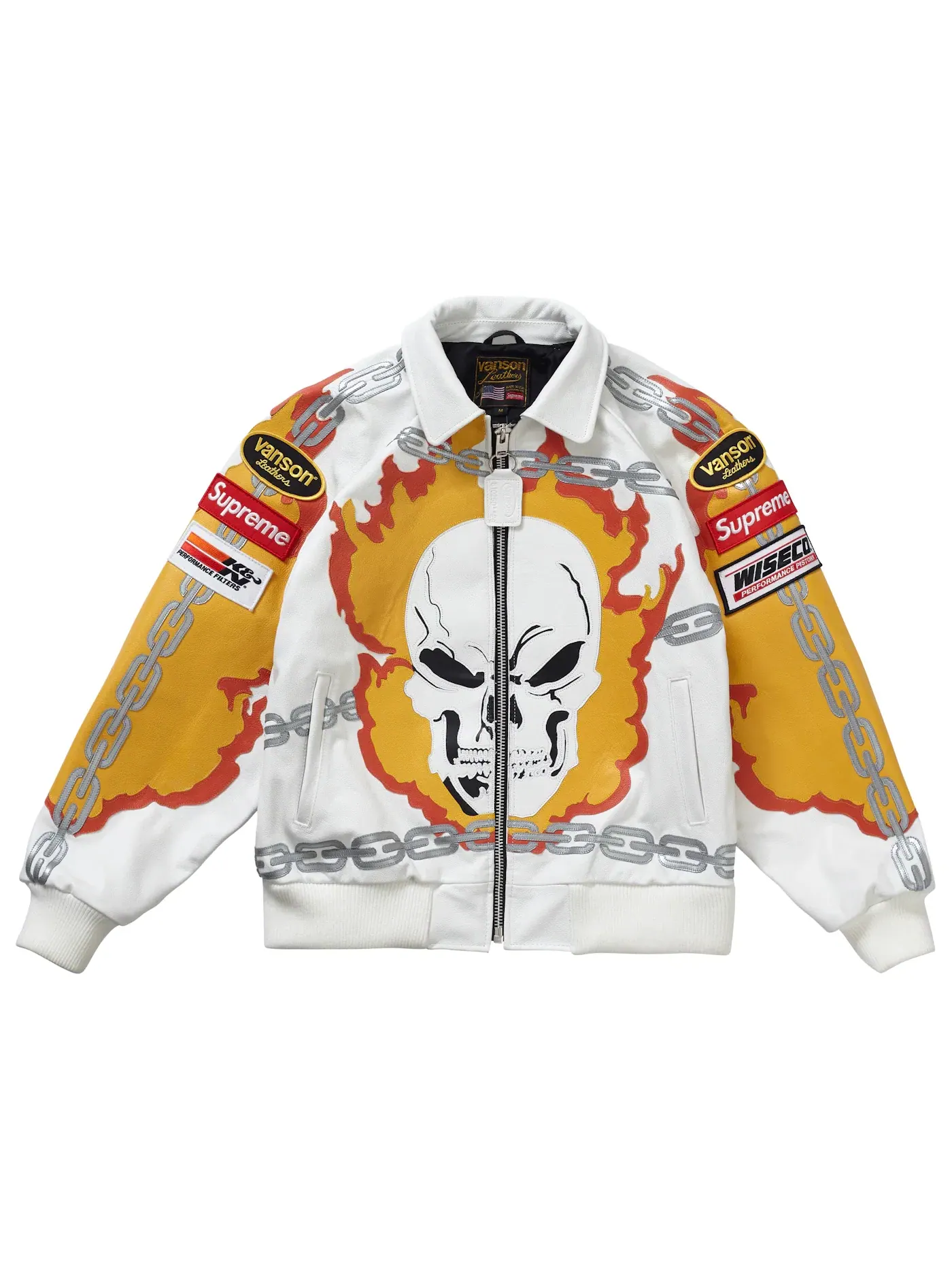 Мужская куртка из кожи с принтом Ghost Rider Supreme Vanson Leathers — изображение 1 из 2, белый