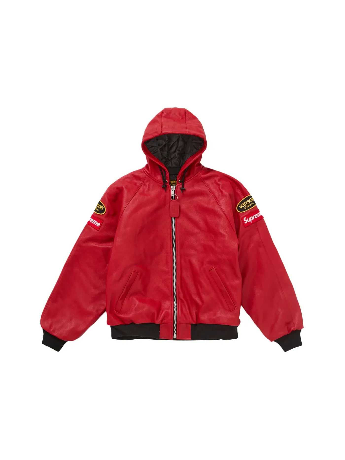 Мужская куртка с капюшоном из кожи Vanson Leathers Supreme — изображение 1 из 3, красный