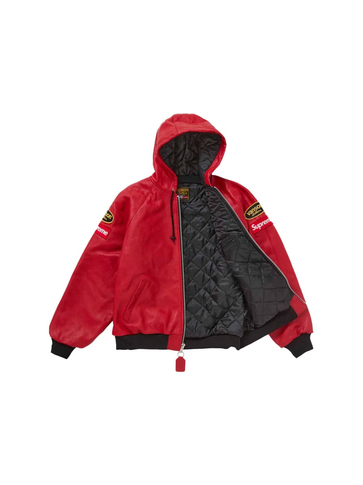 Мужская куртка с капюшоном из кожи Vanson Leathers Supreme — изображение 2 из 3, красный