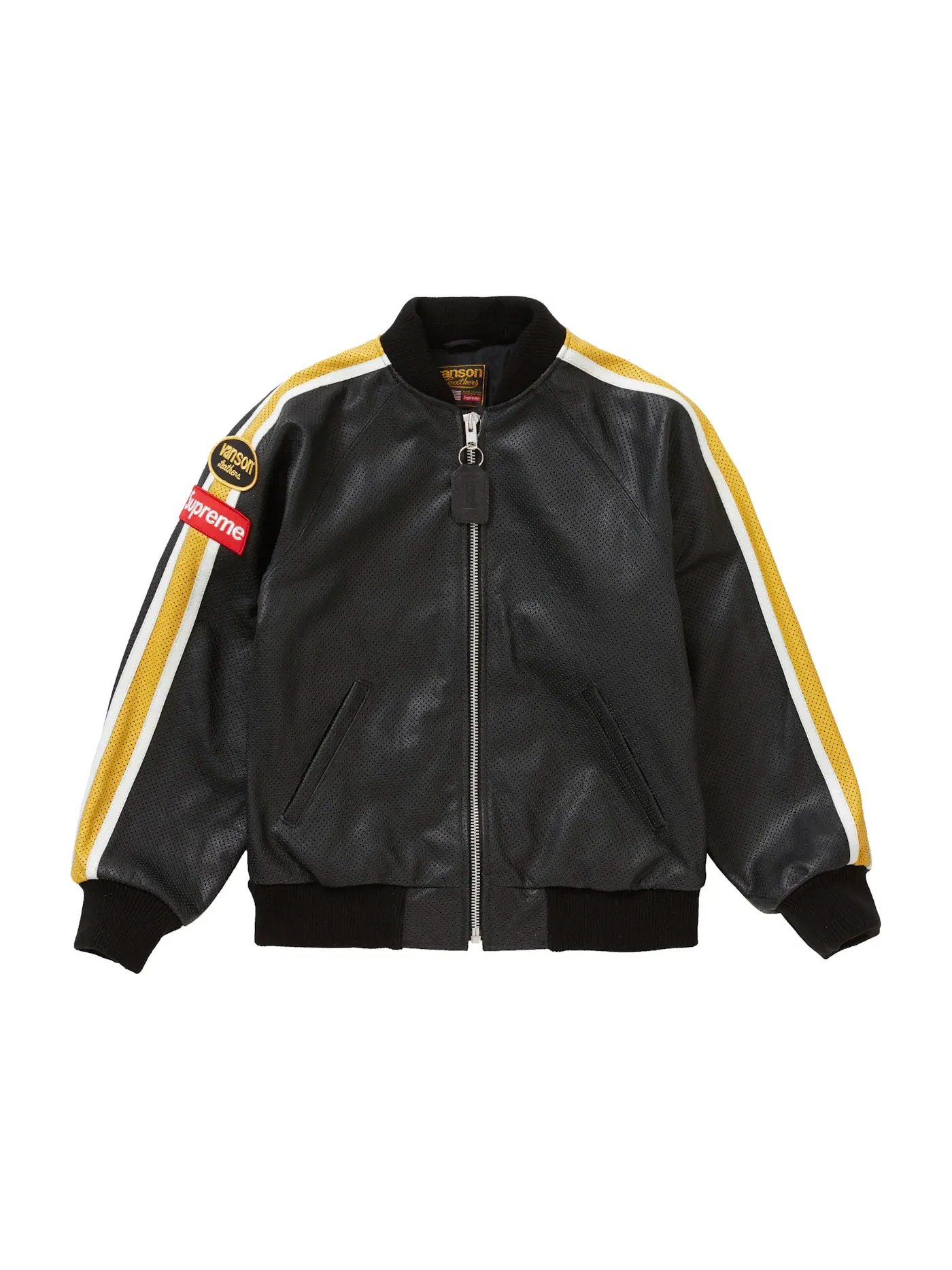 Мужская куртка-бомбер с перфорацией Supreme Vanson Leathers Bomber Jacket — изображение 1 из 3, черный