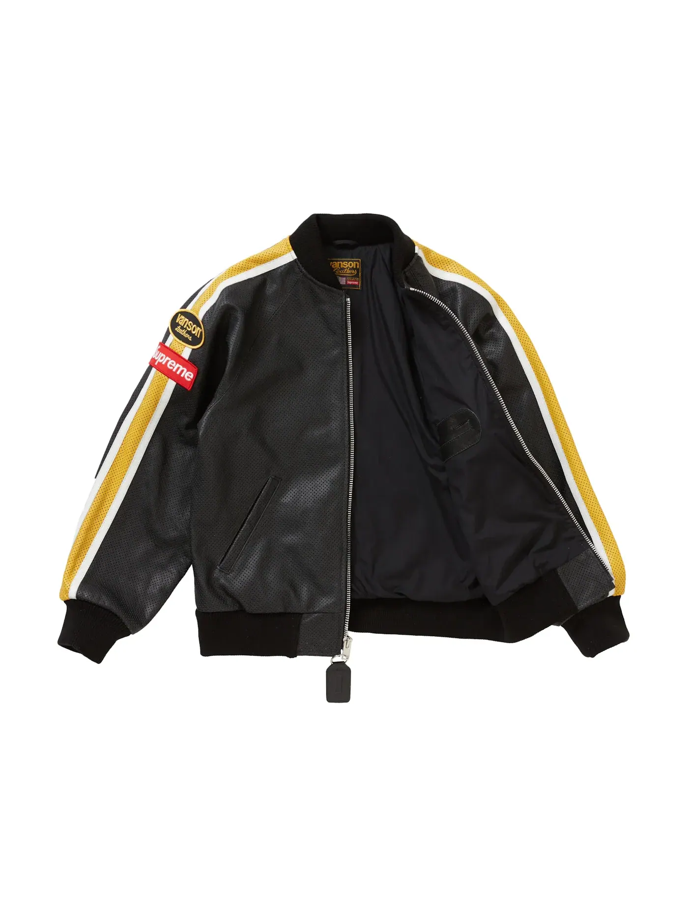 Мужская куртка-бомбер с перфорацией Supreme Vanson Leathers Bomber Jacket — изображение 3 из 3, черный