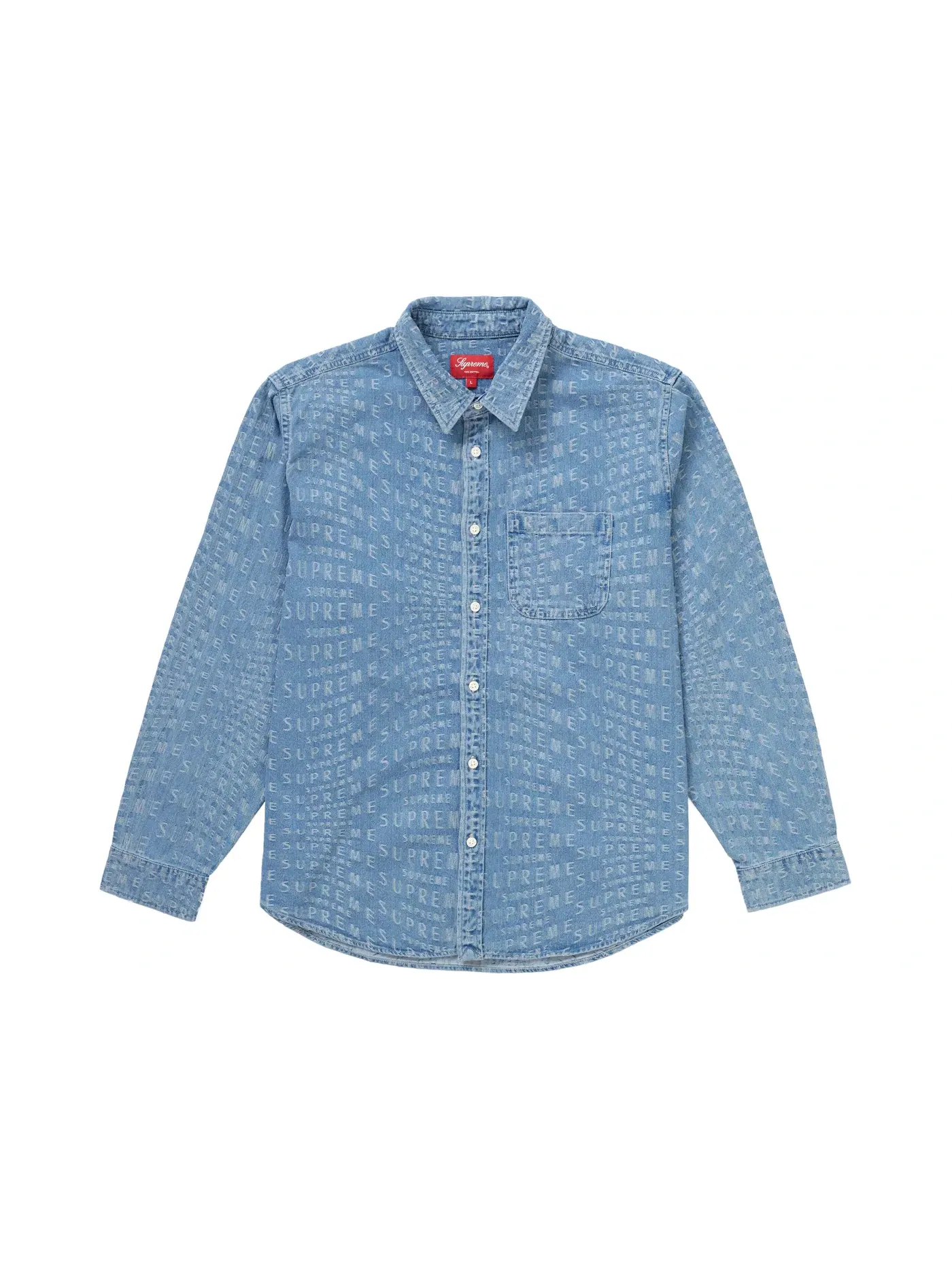 Мужская рубашка с жаккардовым принтом Supreme Warp Jacquard Logos Denim Shirt — изображение 1 из 1, синий