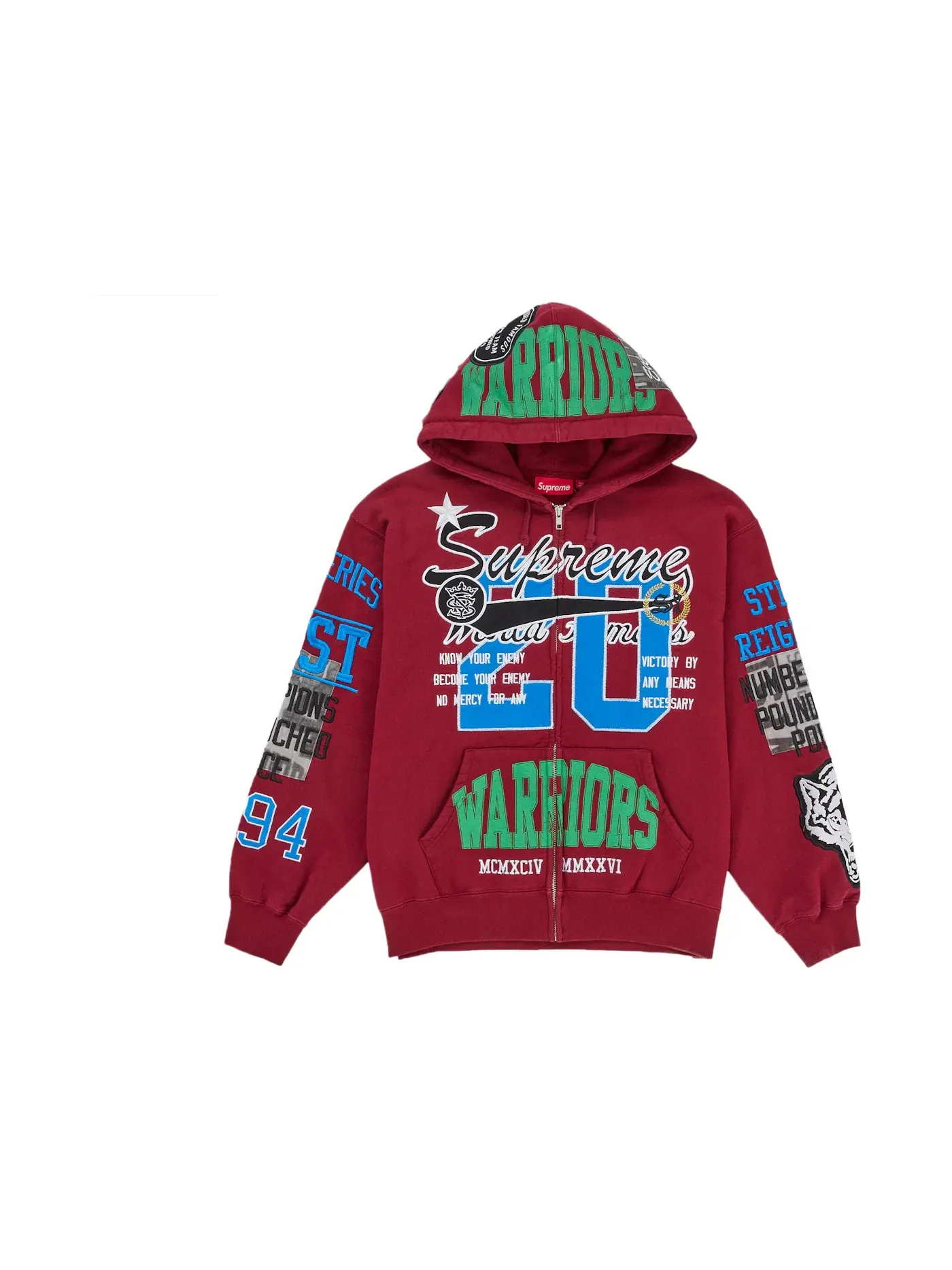 Мужская худи на молнии с аппликацией Warriors Supreme — изображение 1 из 2, красный