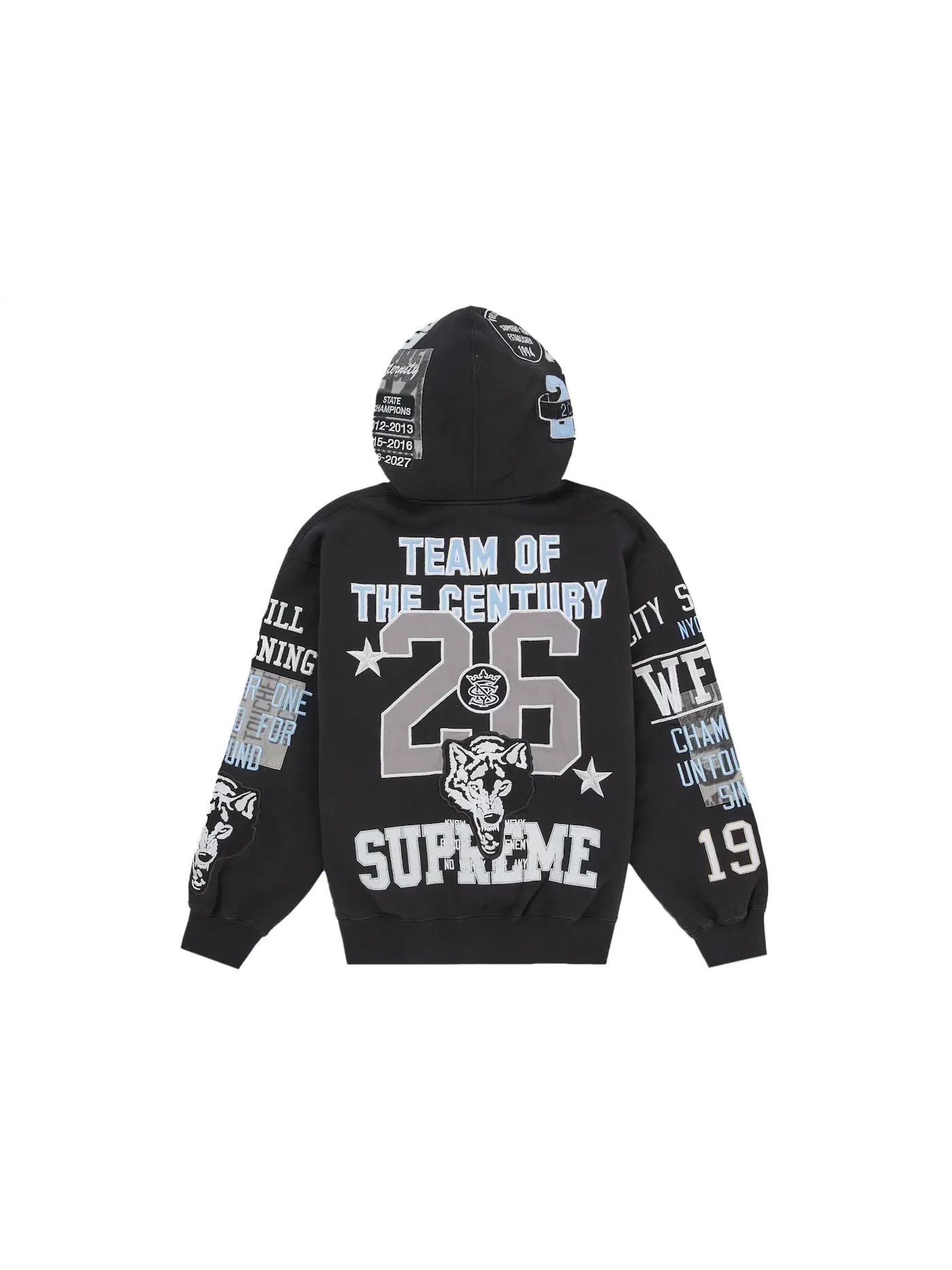 Мужская худи на молнии с принтом Supreme Warriors Applique Supreme — изображение 2 из 2, черный