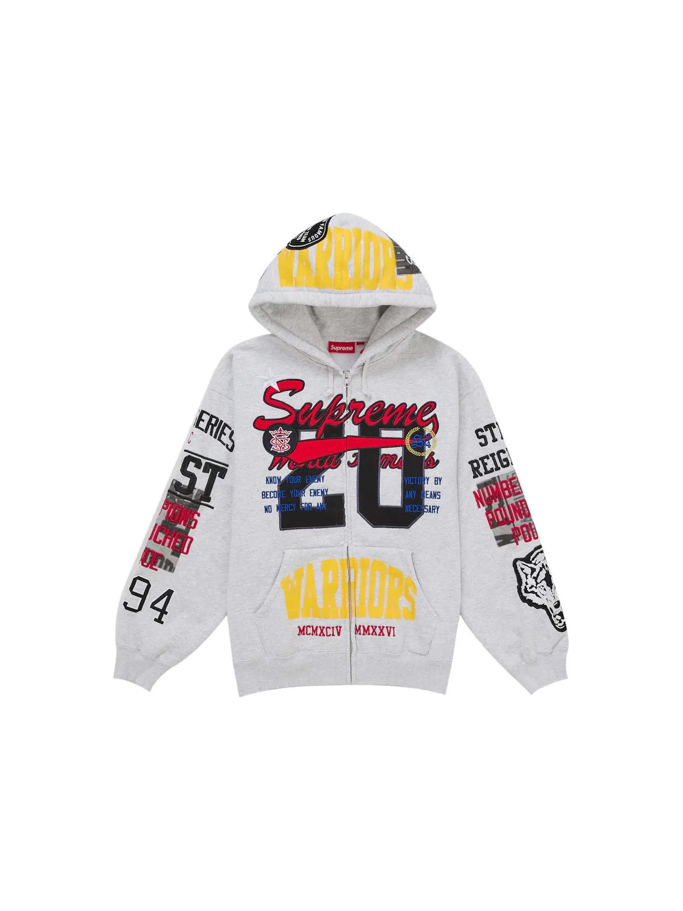 Мужской свитшот-худи с аппликацией Supreme Warriors Ash Grey — изображение 1 из 2