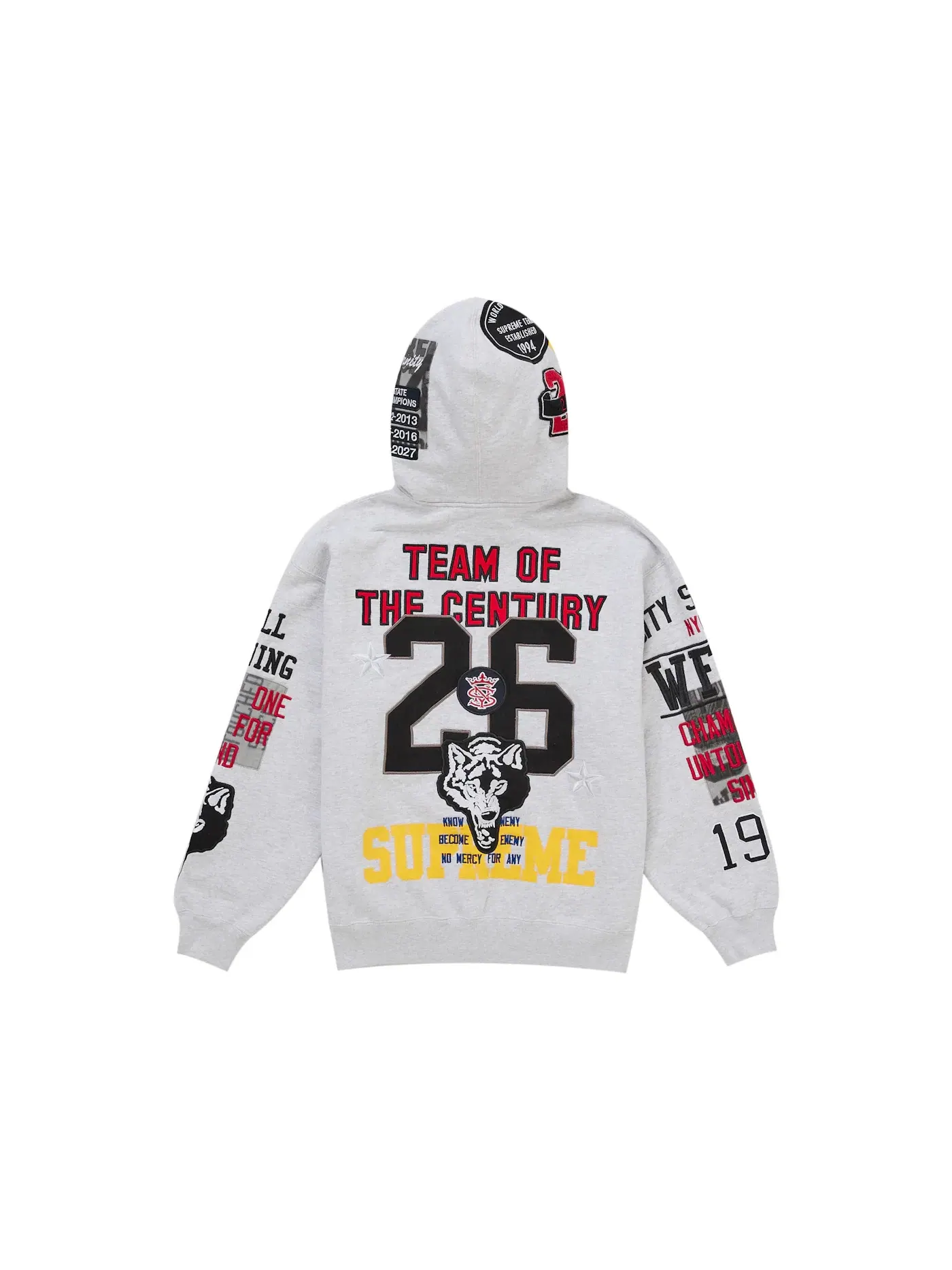 Мужской свитшот-худи с аппликацией Supreme Warriors Ash Grey — изображение 2 из 2