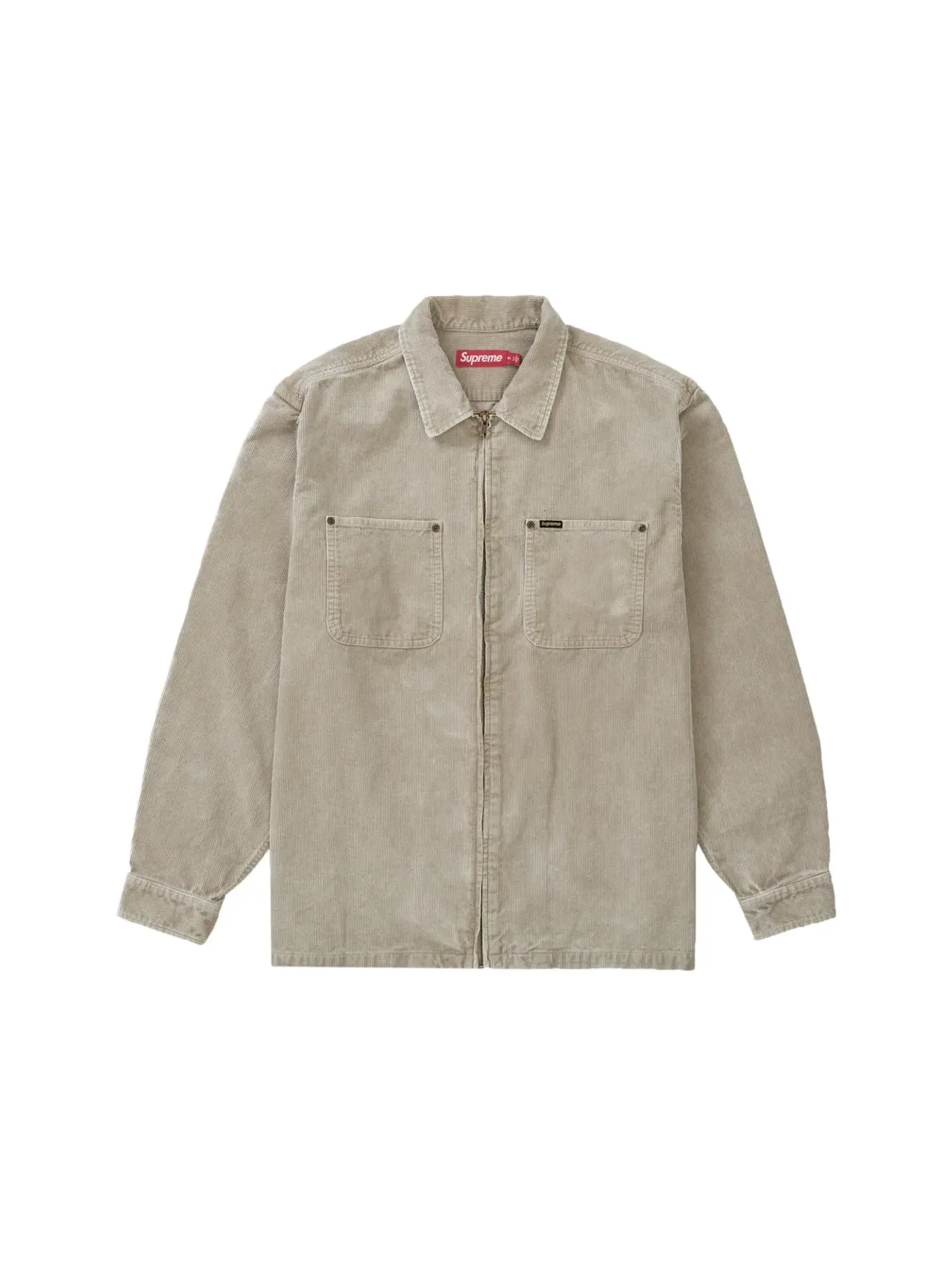 Мужская рубашка из вельвета с принтом Supreme Washed Corduroy Zip Up Shirt — изображение 1 из 2, бежевый